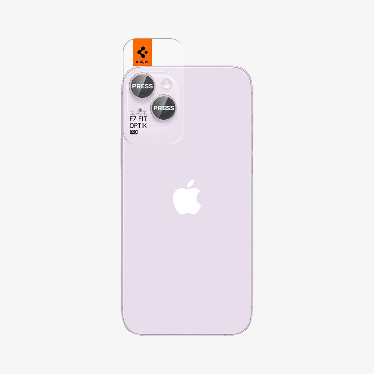 AGL05603 - iPhone 14 / 14 Plus Optik Pro Lens Protector in purple showing the back with ez fit installed on camera lens