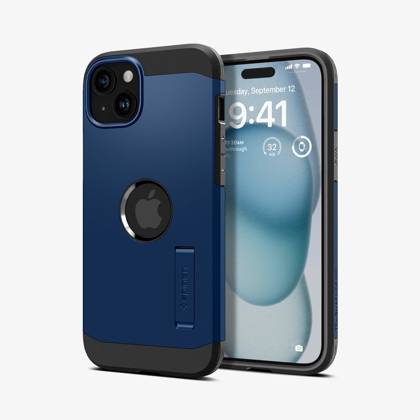 ACS06812 - iPhone 15 Case Tough Armor (MagFit) in navy blue showing the back and front