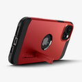 ACS06814 - iPhone 15 Case Tough Armor (MagFit) in red showing the back with device propped up by built in kickstand
