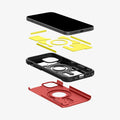 ACS06814 - iPhone 15 Case Tough Armor (MagFit) in red showing the hard pc, soft tpu, impact foam and device