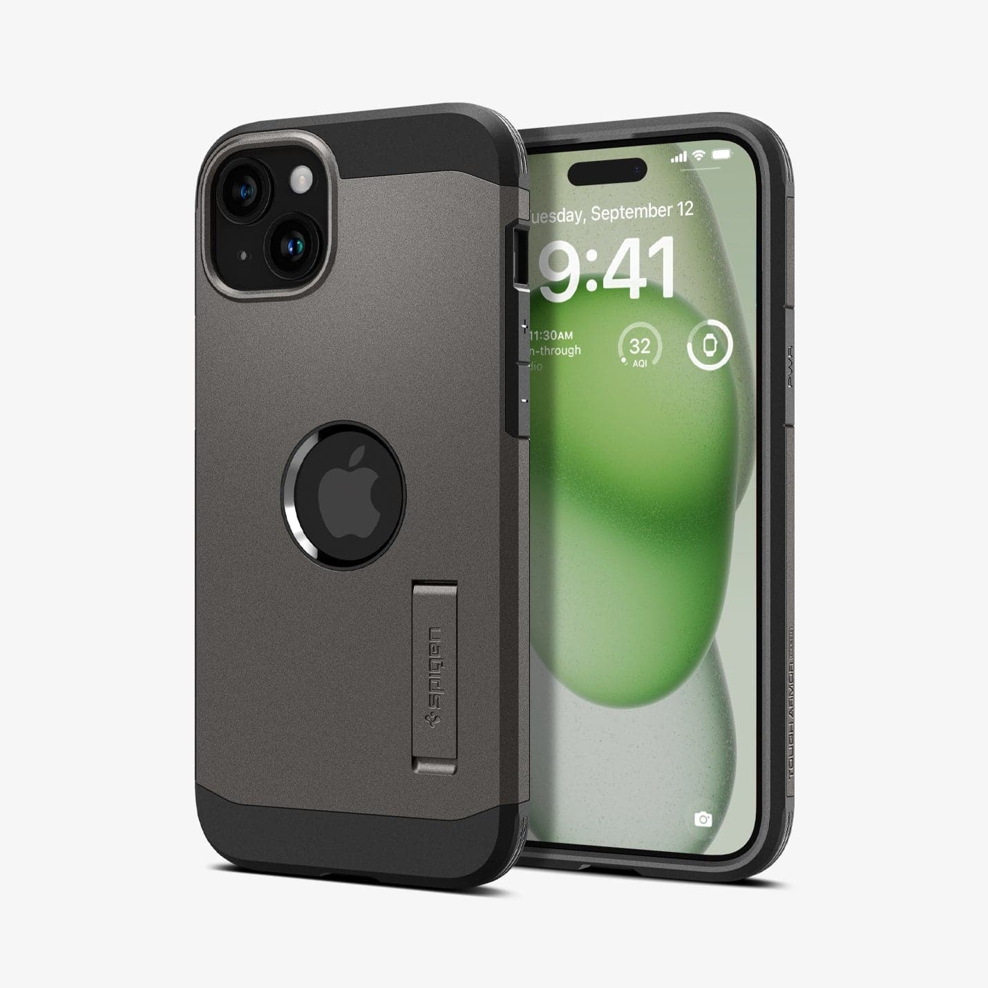 ACS06668 - iPhone 15 Plus Case Tough Armor (MagFit) in gunmetal showing the back and front