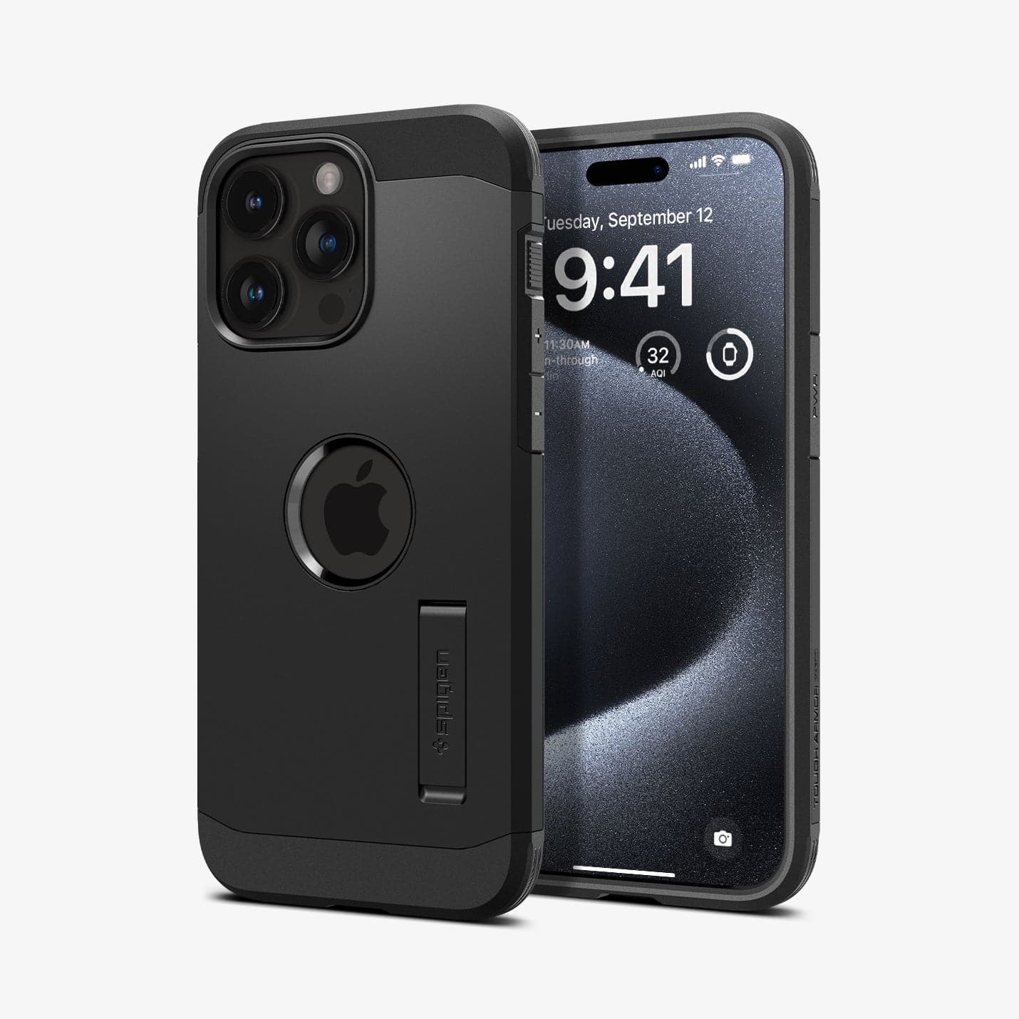 ACS06733 - iPhone 15 Pro Case Tough Armor (MagFit) in black showing the back and front