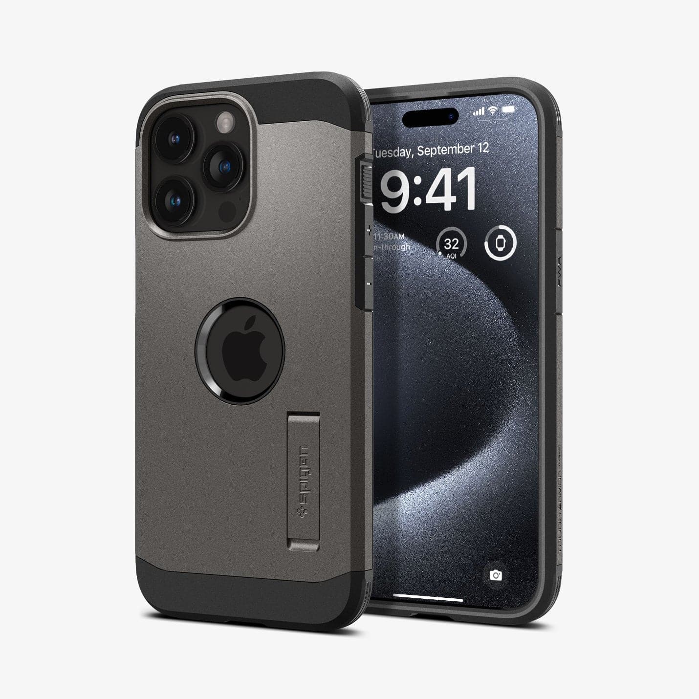 ACS06732 - iPhone 15 Pro Case Tough Armor (MagFit) in gunmetal showing the back and front