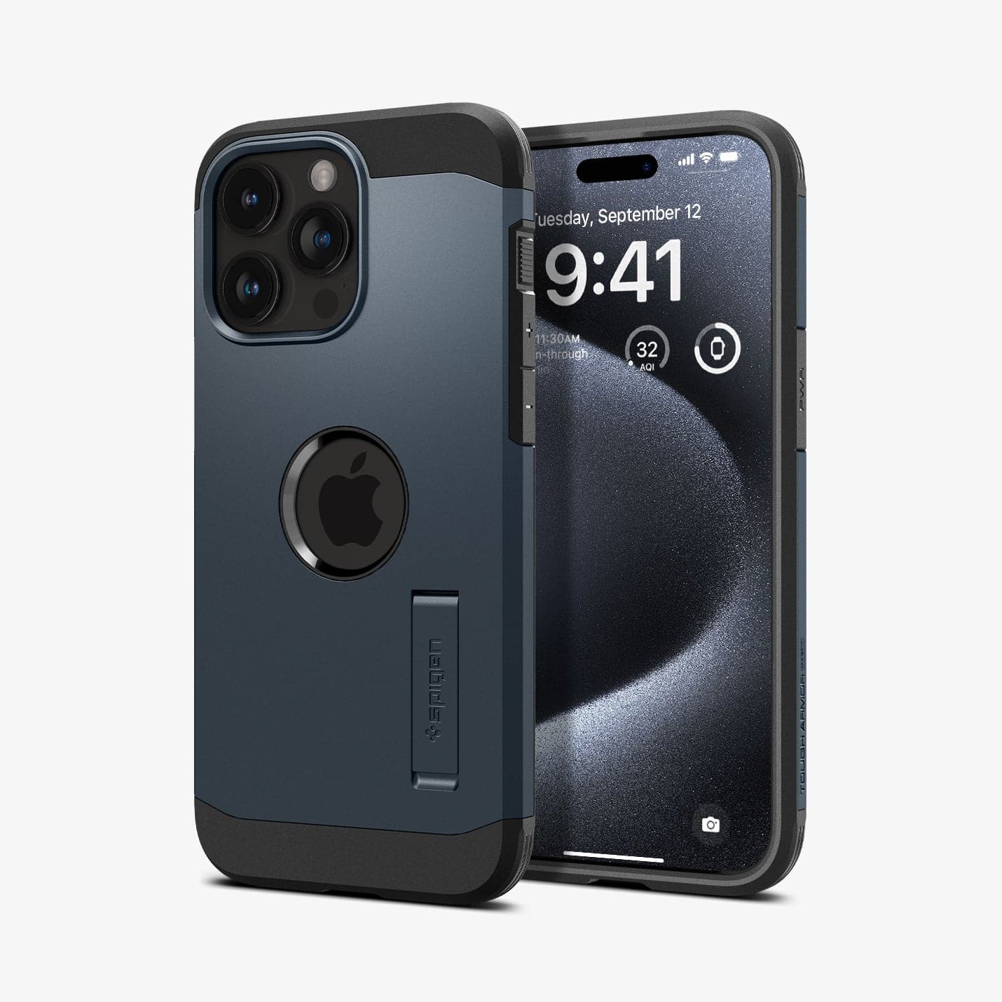 ACS06734 - iPhone 15 Pro Case Tough Armor (MagFit) in metal slate showing the back and front