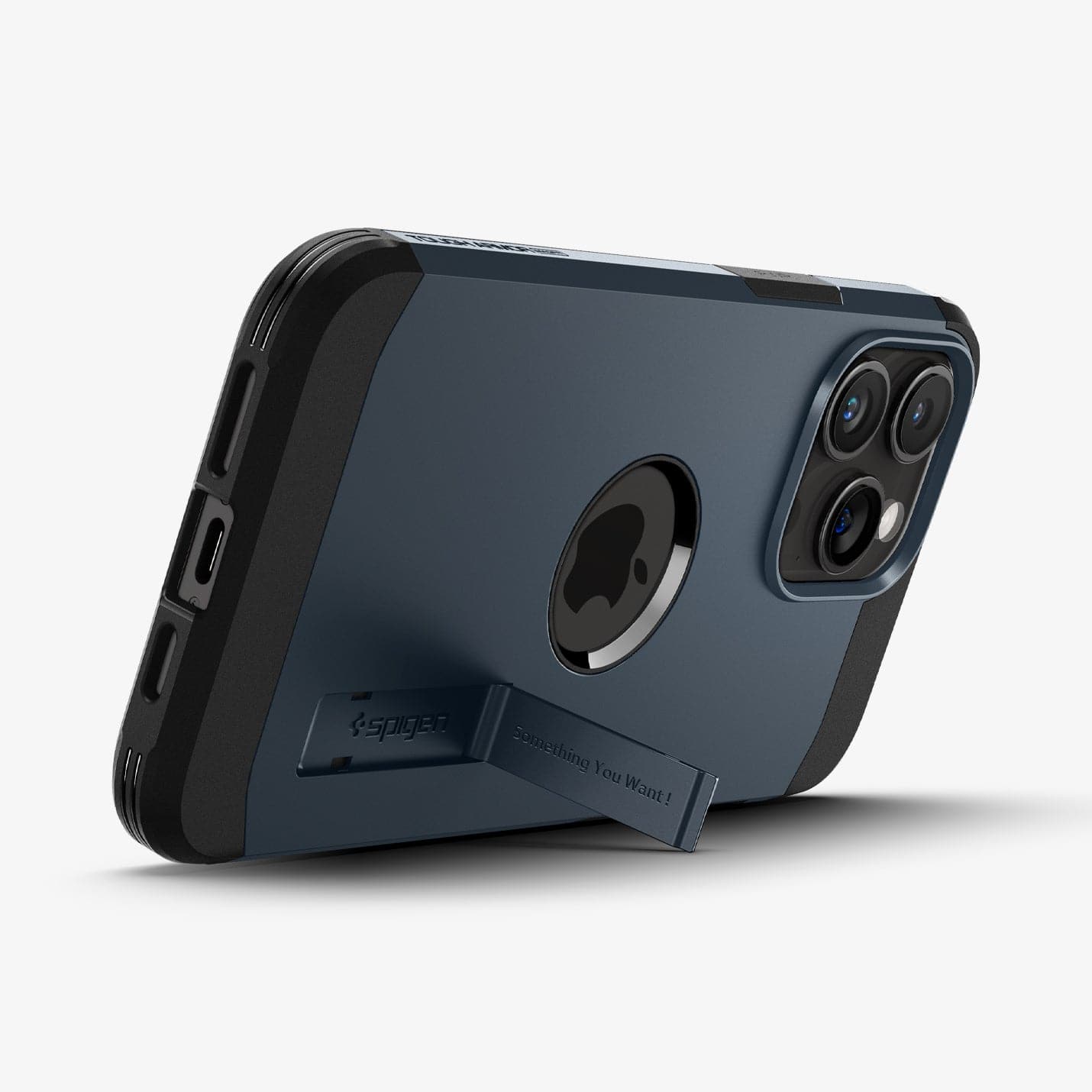 ACS06734 - iPhone 15 Pro Case Tough Armor (MagFit) in metal slate showing the back with device propped up by built in kickstand