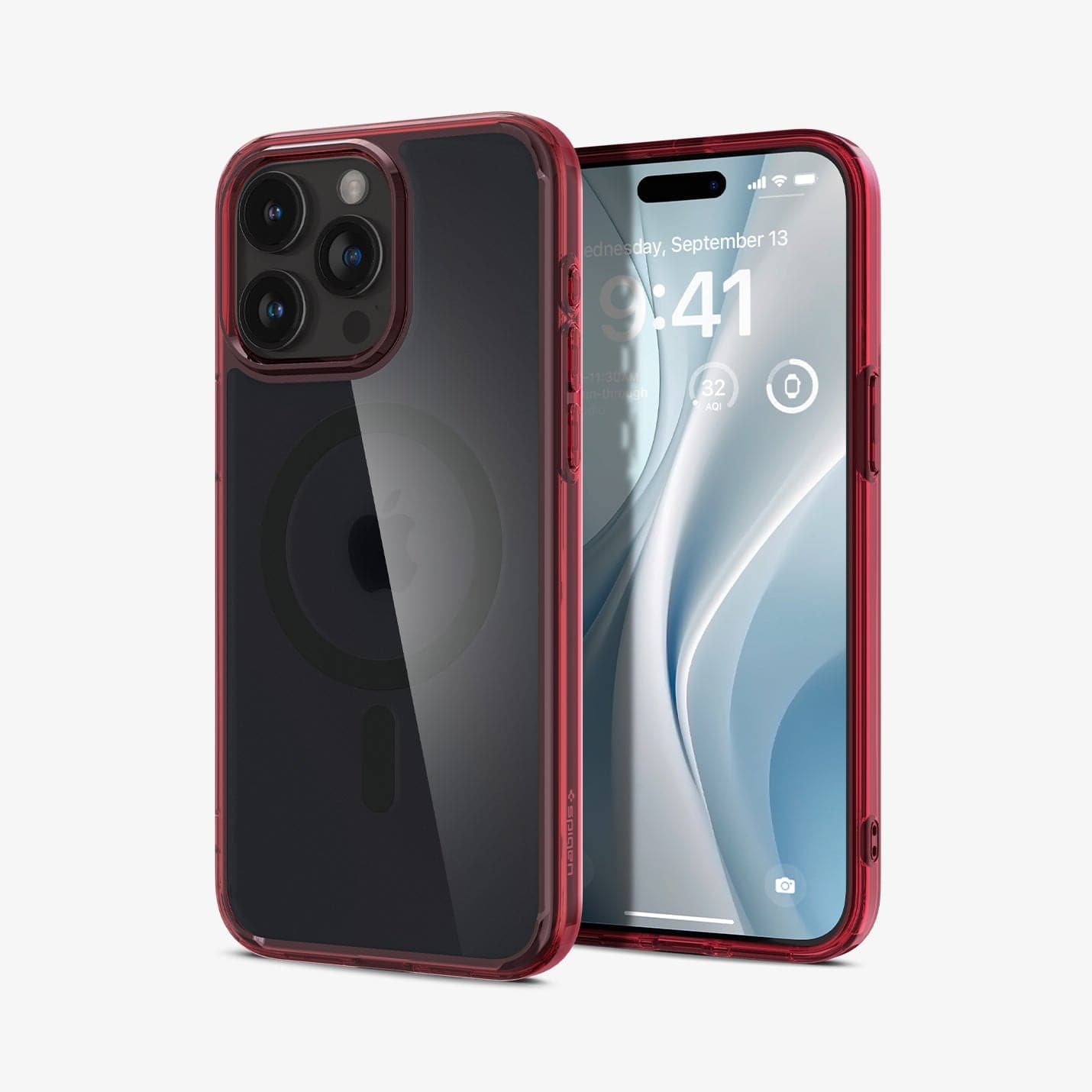 ACS07056 - iPhone 15 Pro Max Case Ultra Hybrid (MagFit) in frost deep red showing the back and front