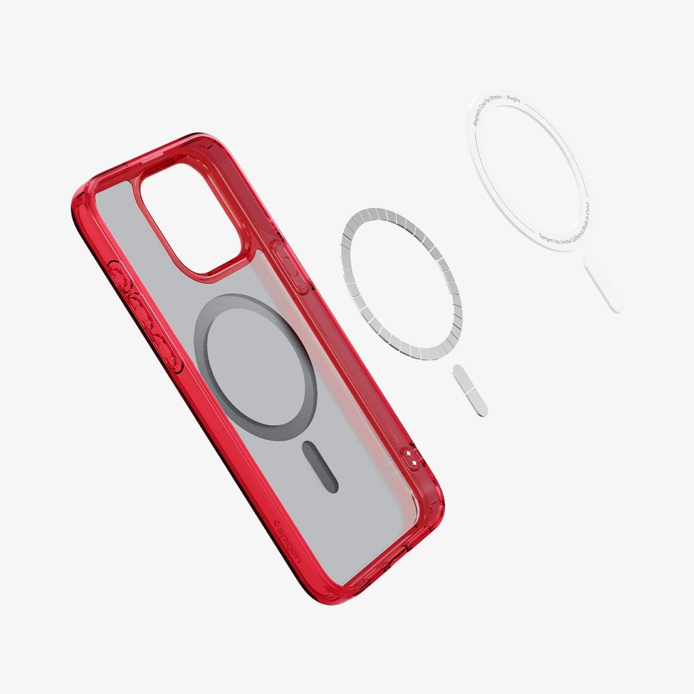 ACS07056 - iPhone 15 Pro Max Case Ultra Hybrid (MagFit) in frost deep red showing the inside magnetic ring layers