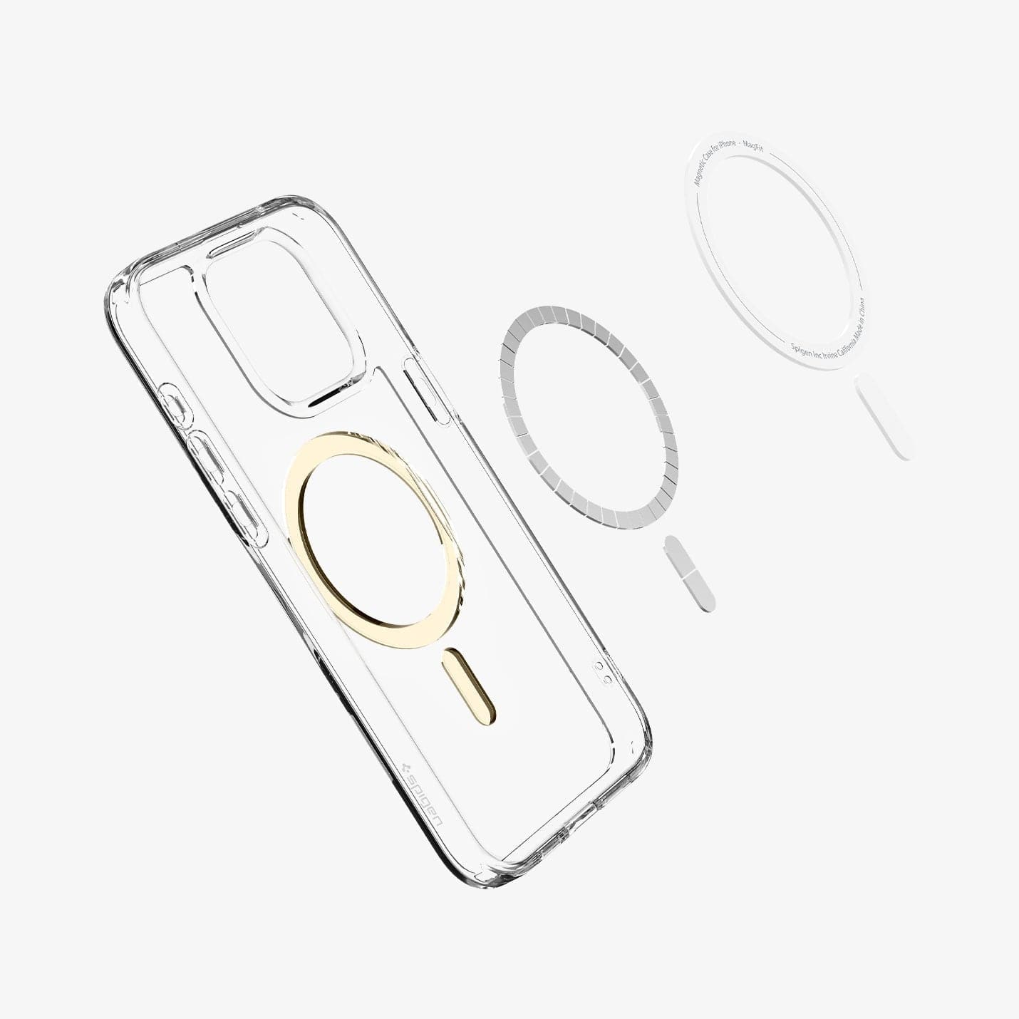 ACS06579 - iPhone 15 Pro Max Case Ultra Hybrid (MagFit) in gold showing the magnetic ring layers