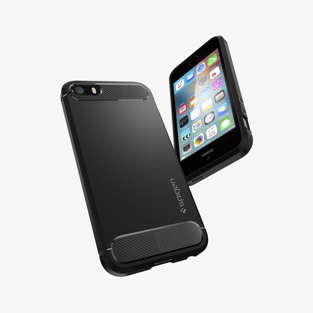 041CS20167 - iPhone SE Rugged Armor case in black showing the back and front