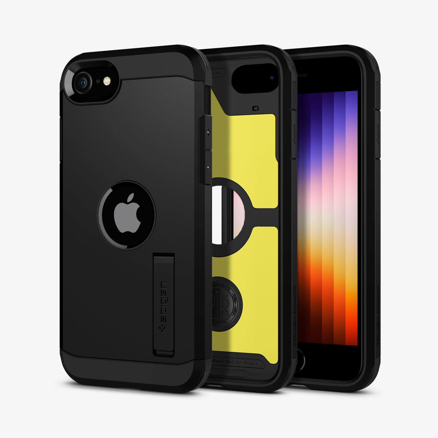 ACS00950 - iPhone SE Tough Armor case in black showing the back, inside, and front
