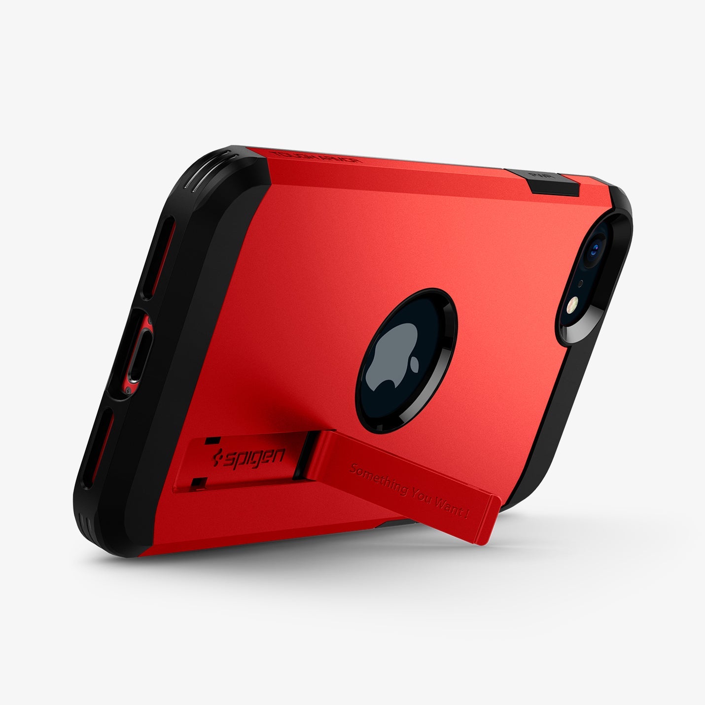 ACS01241 - iPhone SE Tough Armor case in red showing the back standing on a kickstand