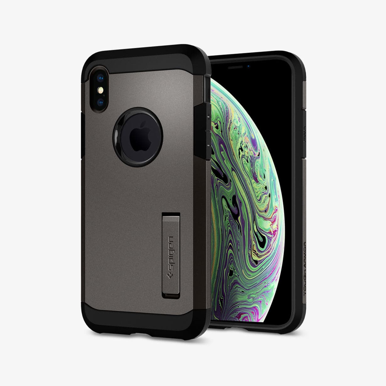 057CS22161 - iPhone XS / X Case Tough Armor in gunmetal showing the back and front