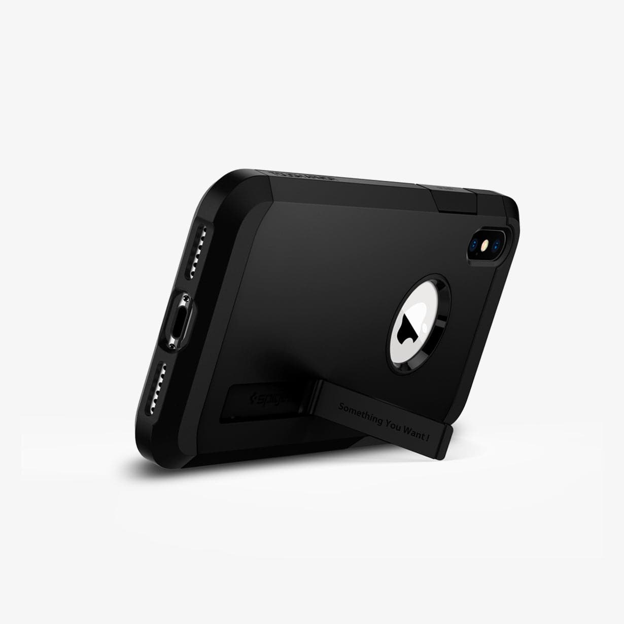 057CS22161 - iPhone XS / X Case Tough Armor in gunmetal showing the device propped up by built in kickstand