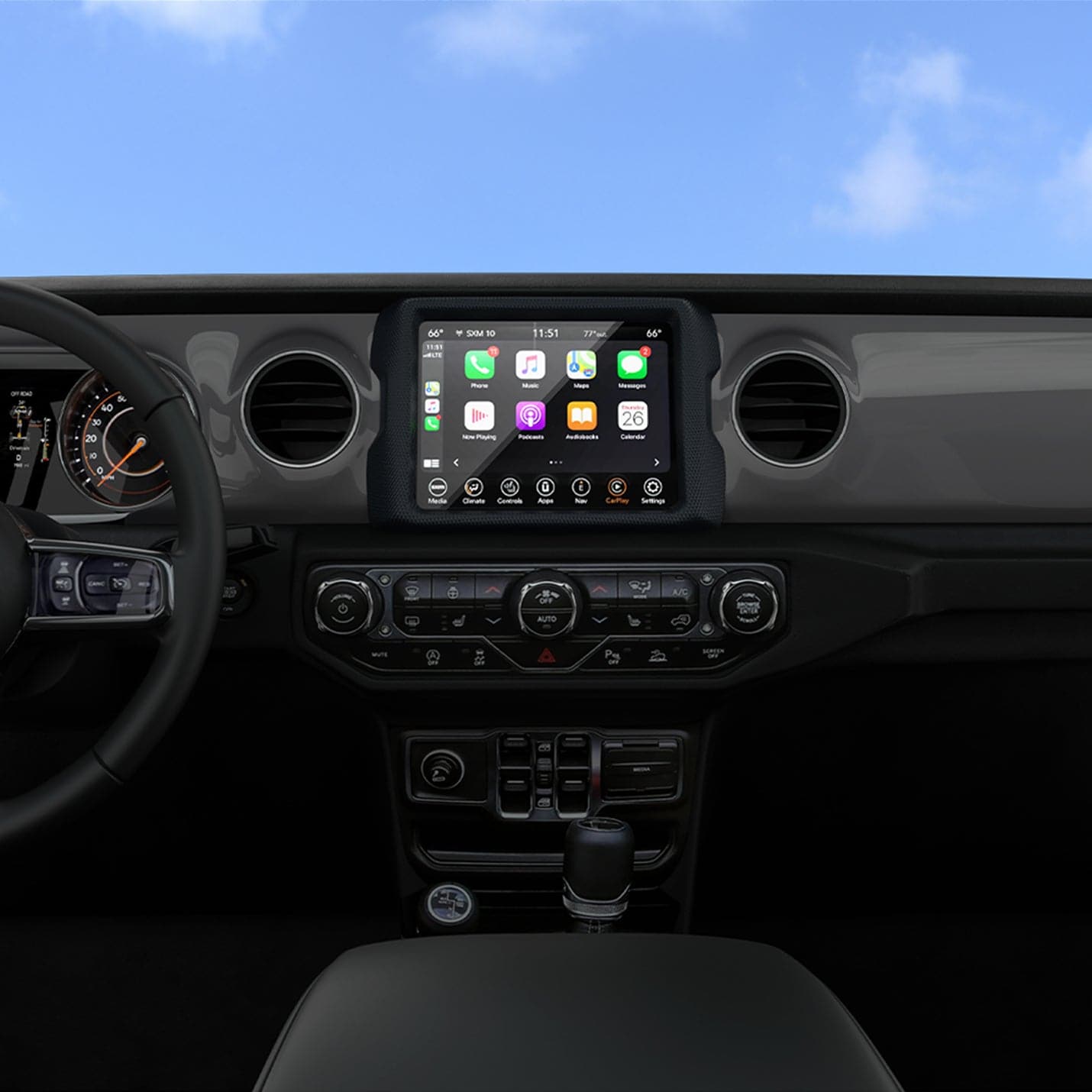 AGL04059 - Jeep Wrangler Screen Protector GLAS.tR SLIM Anti-Glare showing the front view inside of car