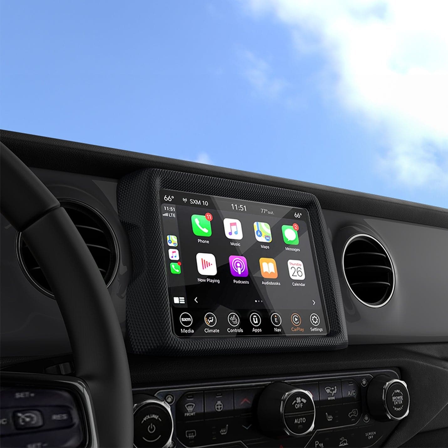 AGL04059 - Jeep Wrangler Screen Protector GLAS.tR SLIM Anti-Glare showing the driver's side view inside of car