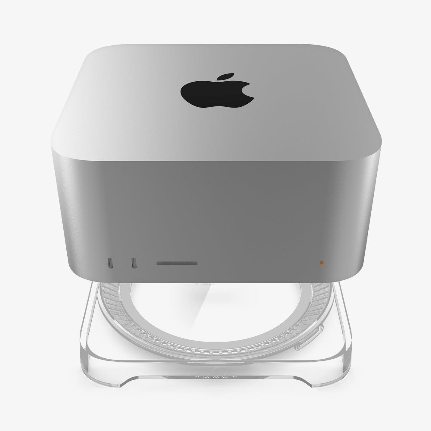 AMP04796 - Apple Mac Studio Stand in crystal clear showing the mac studio hovering above the stand