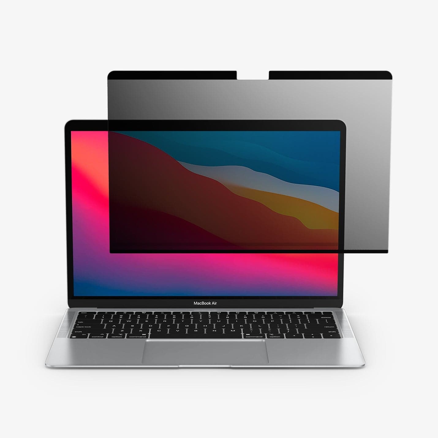 AFL06440 - MacBook Pro 13-inch Safe View in Privacy showing the front of screen protector hovering in front of the device