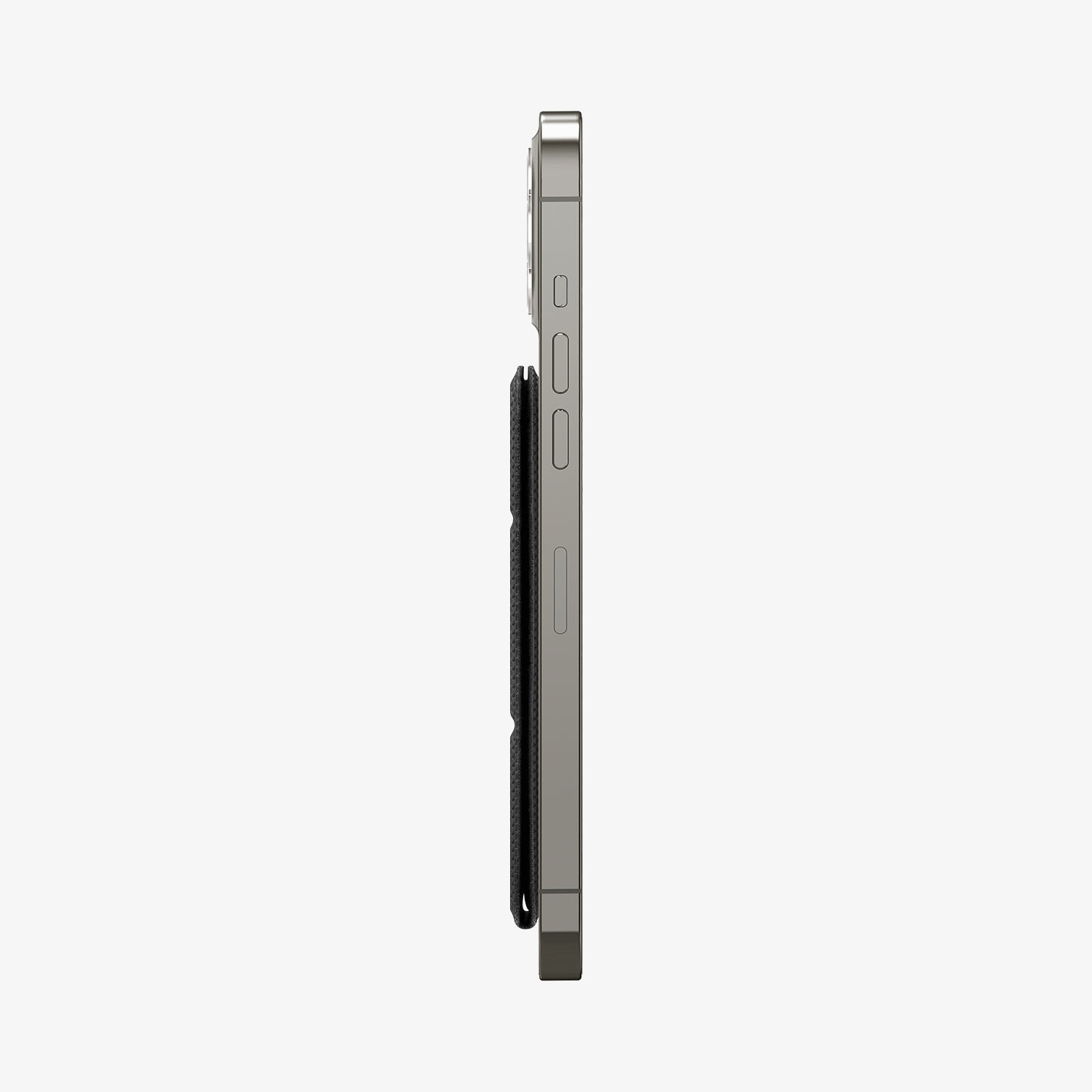 AMP02834 - Universal Card Holder Smart Fold in black showing the side attached to back of device