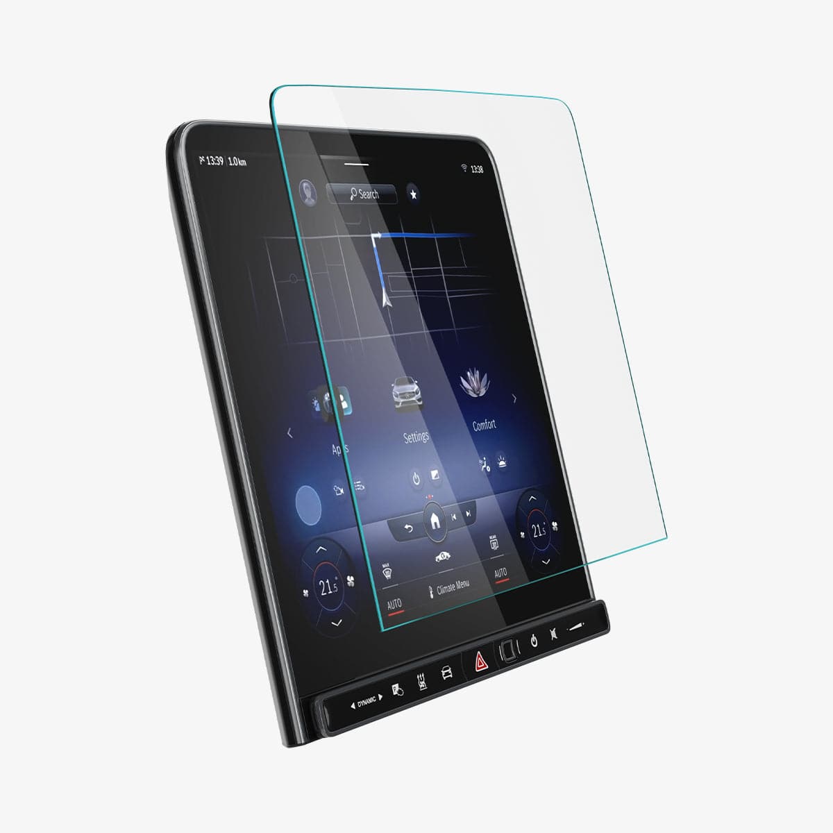 AGL03148 - Mercedes S-Class Screen Protector EZ FIT GLAS.tR showing the front and side with screen protector in front of display