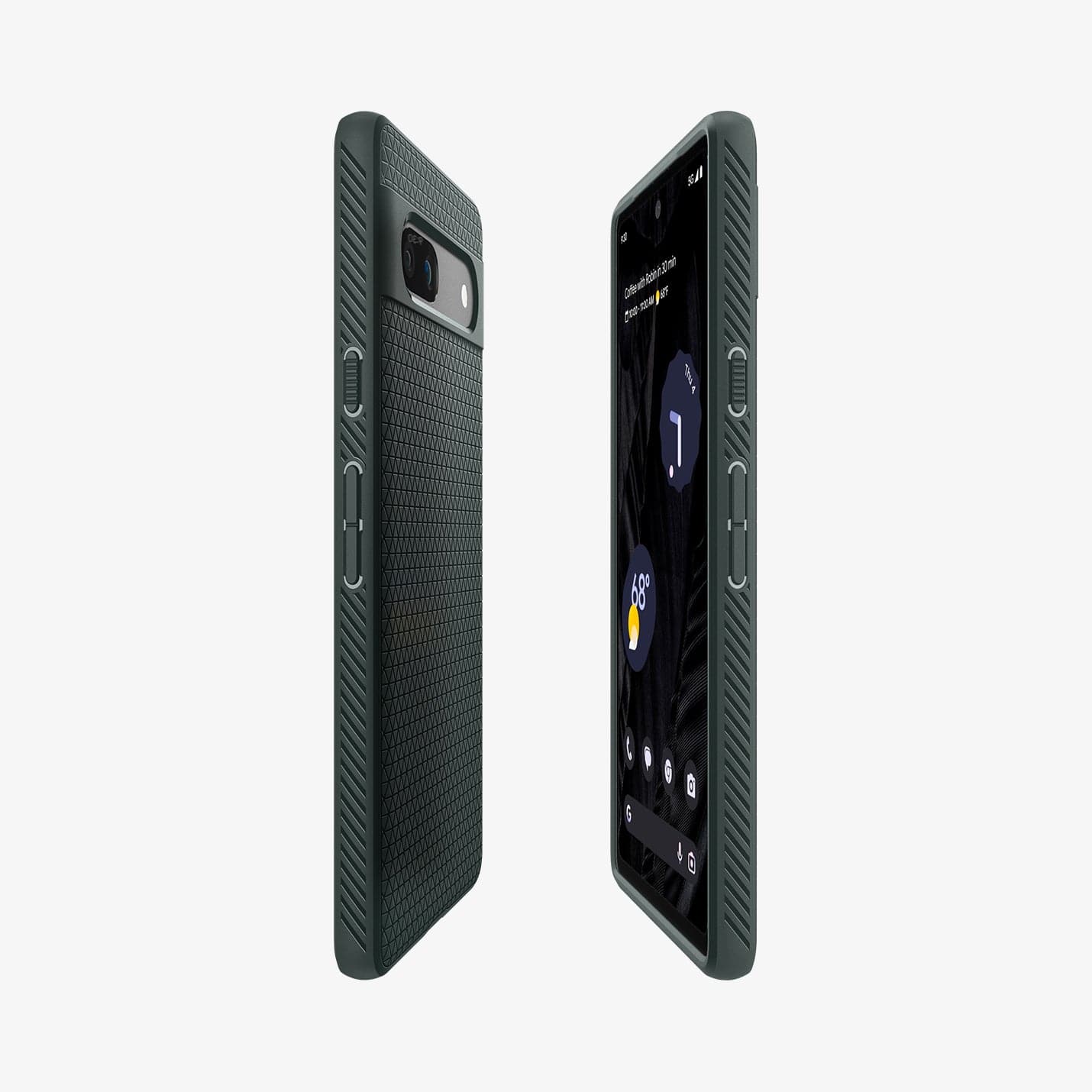 ACS06094 - Pixel 7a Case Liquid Air in abyss green showing the sides, partial back and front