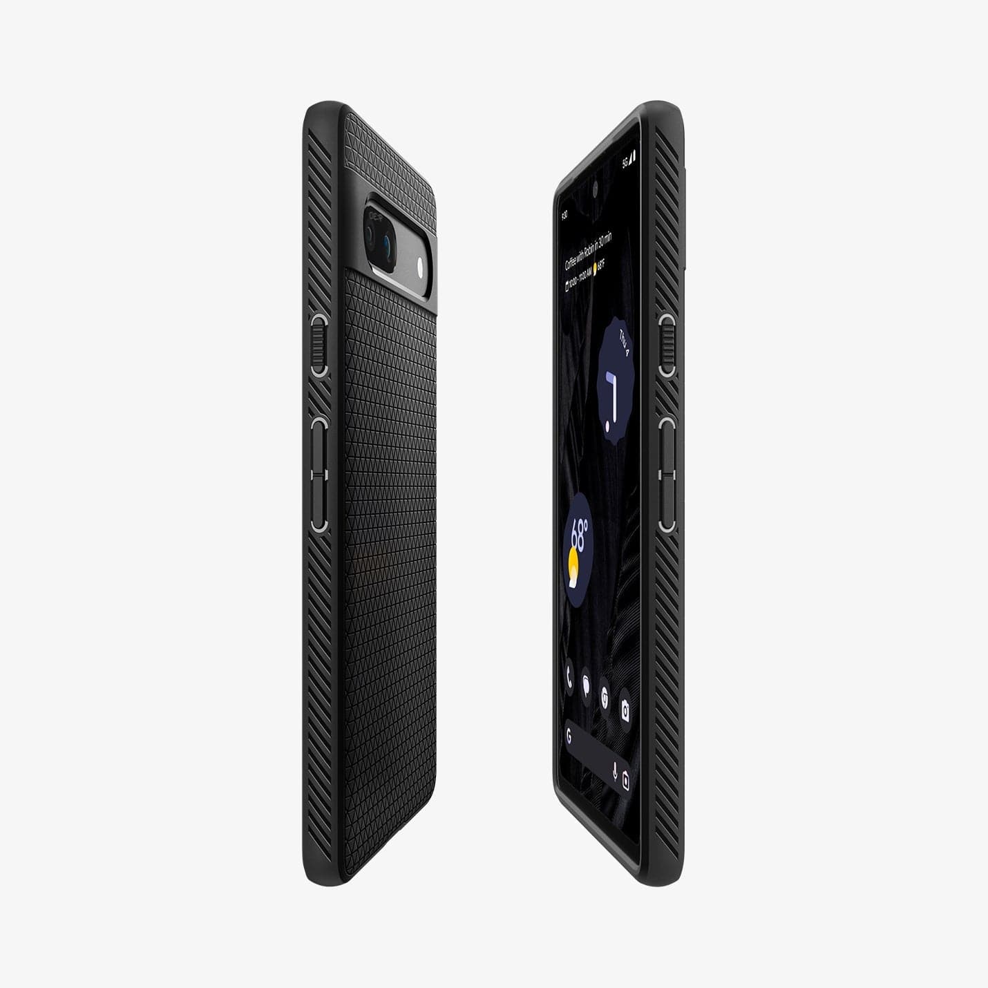 ACS05815 - Pixel 7a Case Liquid Air in matte black showing the sides, partial back and front