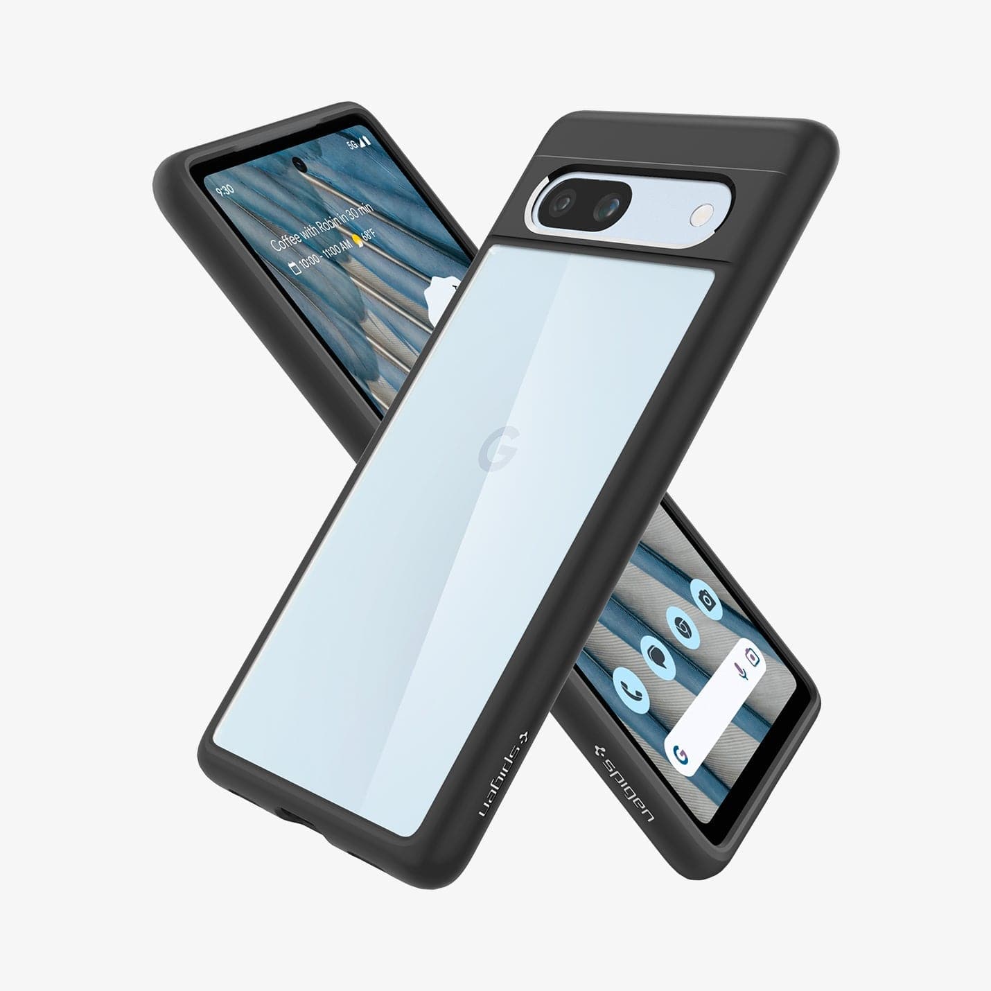 ACS05818 - Pixel 7a Case Ultra Hybrid in matte black showing the back, front and sides