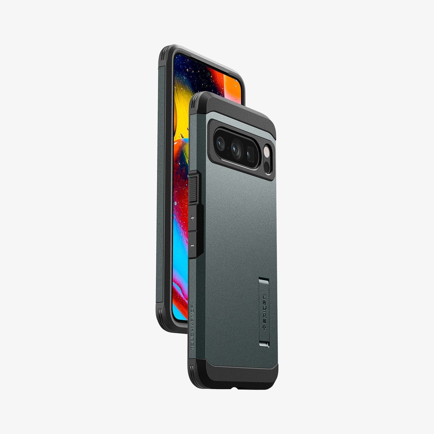 ACS06322 - Pixel 8 Pro Case Tough Armor in abyss green showing the back, front and sides