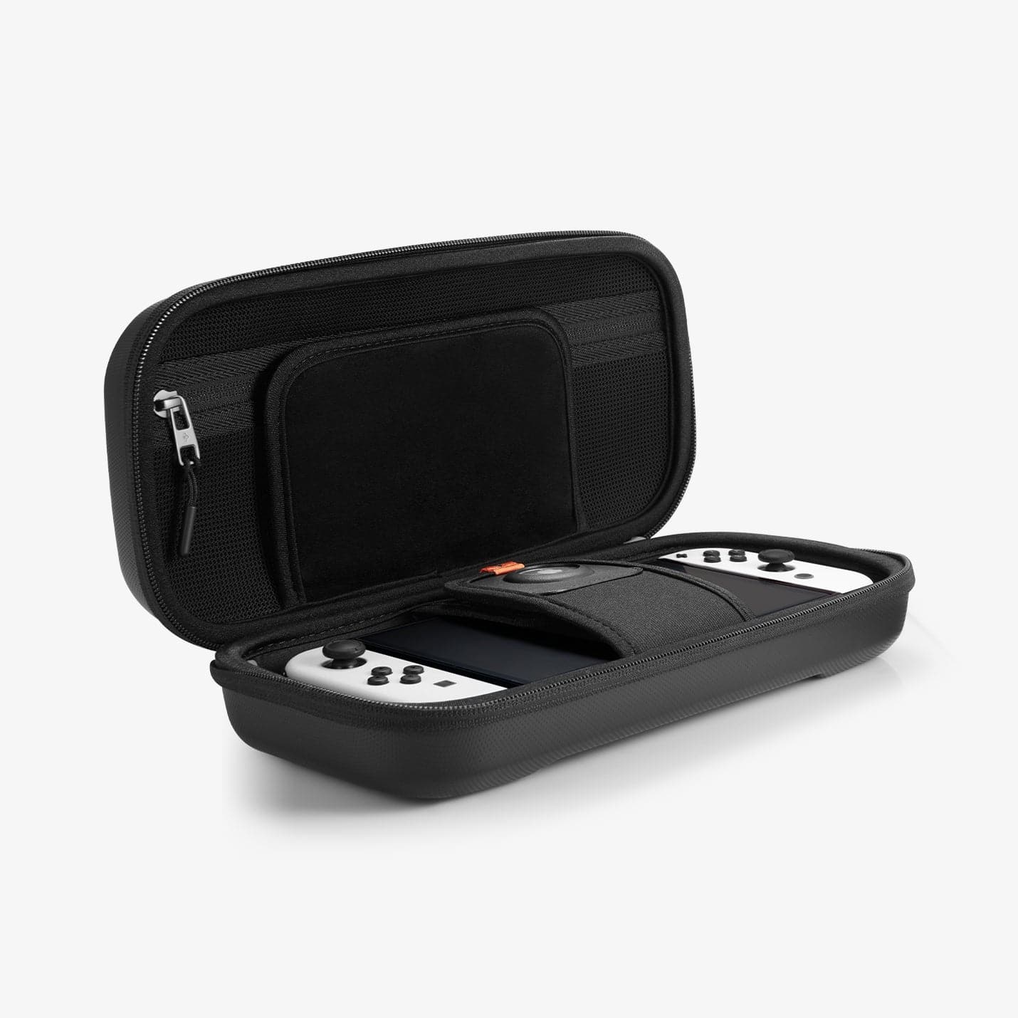 AFA04021 - Nintendo Switch OLED Rugged Armor Pro Pouch in matte black showing the inside with device in slot