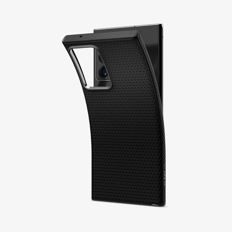 ACS01392 - Galaxy Note 20 Ultra Liquid Air Case in matte black showing the back with case bending away from the device