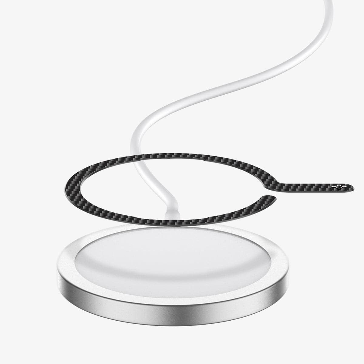 ACP03804 - OneTap MagSafe Metal Plate (MagFit) in carbon showing the metal plate hovering above the magsafe charger