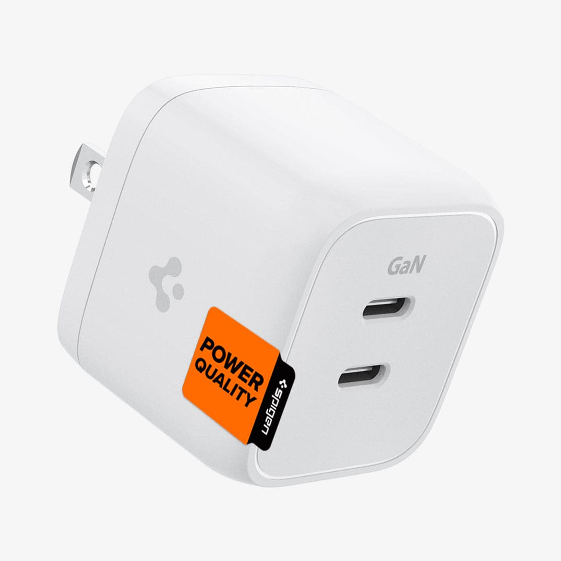 ACH03713 - ArcStationโข Pro GaN 352 Dual USB-C Wall Charger in white showing the side, top and front with power quality sticker