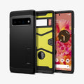 ACS03461 - Pixel 6 Pro Case Tough Armor in black showing the back, inside and front