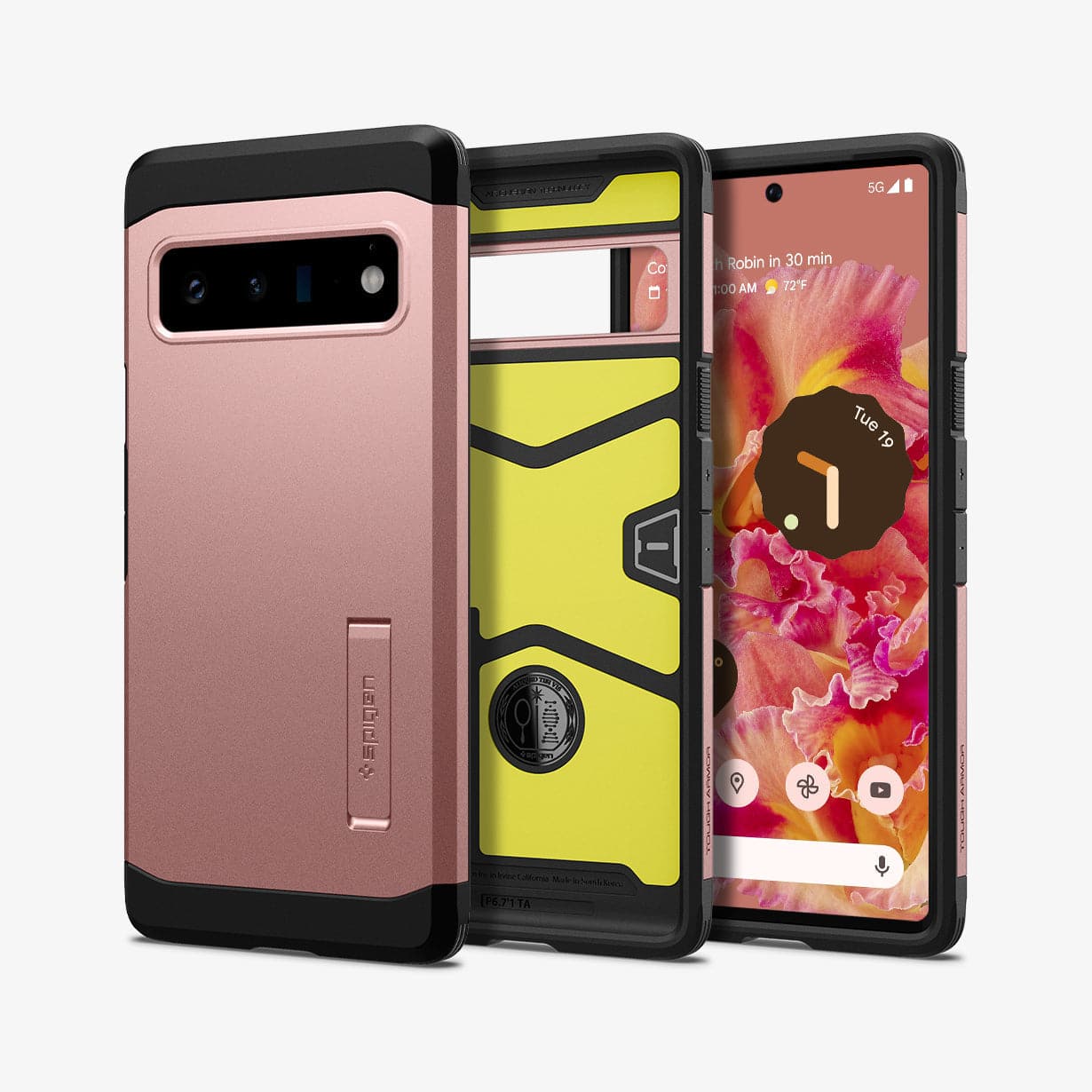 ACS03463 - Pixel 6 Pro Case Tough Armor in rose gold showing the back, inside and front