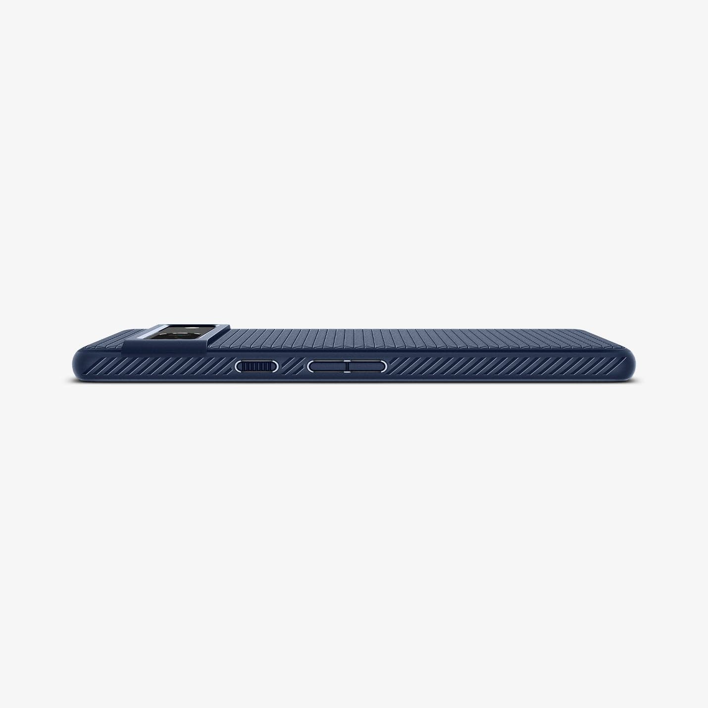 ACS04697 - Pixel 7 Case Liquid Air in navy blue showing the side and back with device laying flat