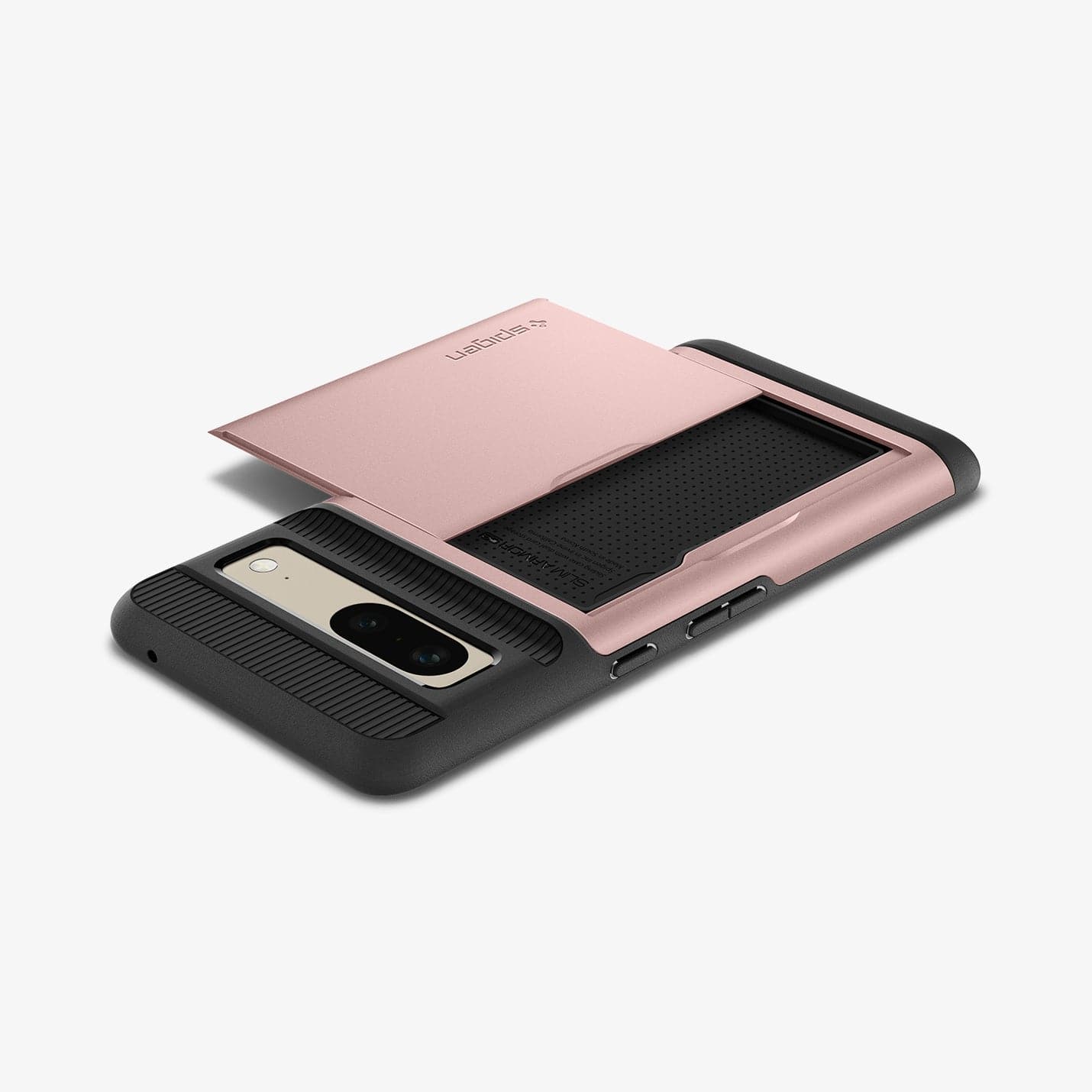 ACS04705 - Pixel 7 Case Slim Armor CS in rose gold showing the back and side with device laying flat