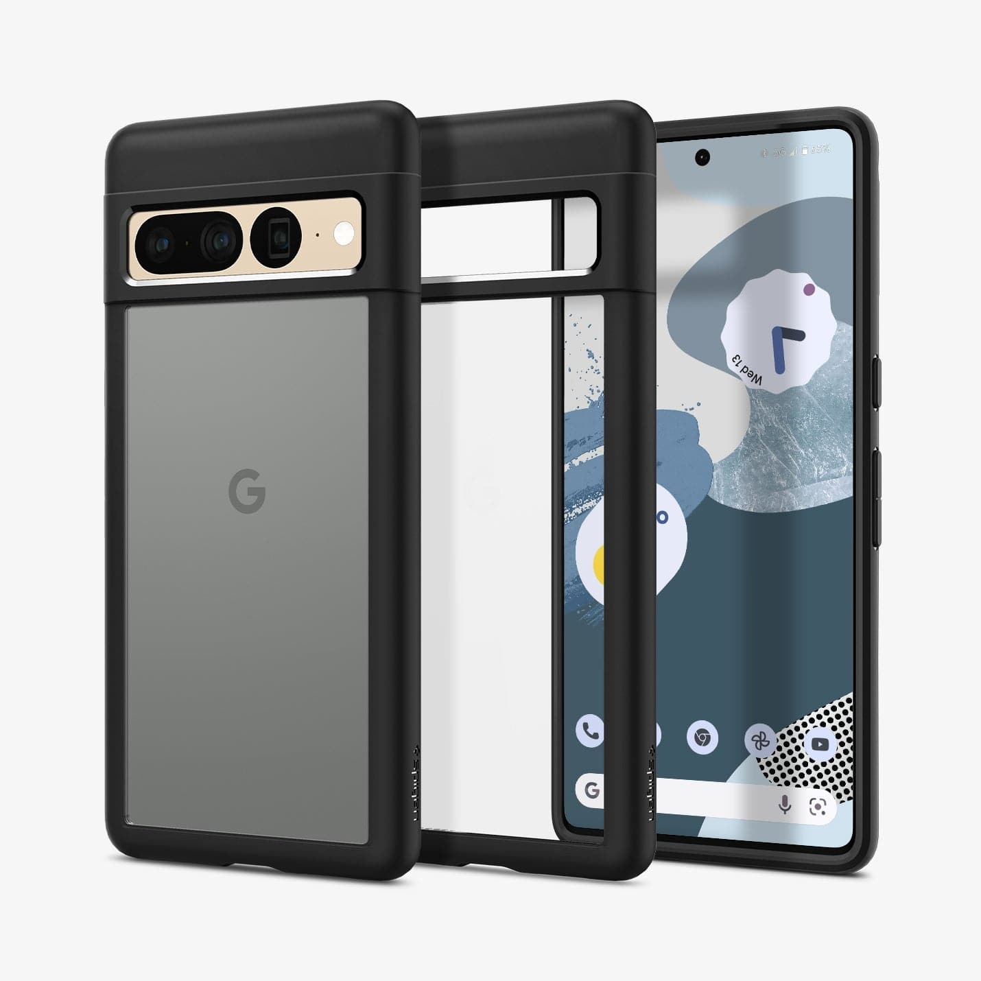 ACS04727 - Pixel 7 Pro Case Ultra Hybrid in matte black showing the back, inside and front