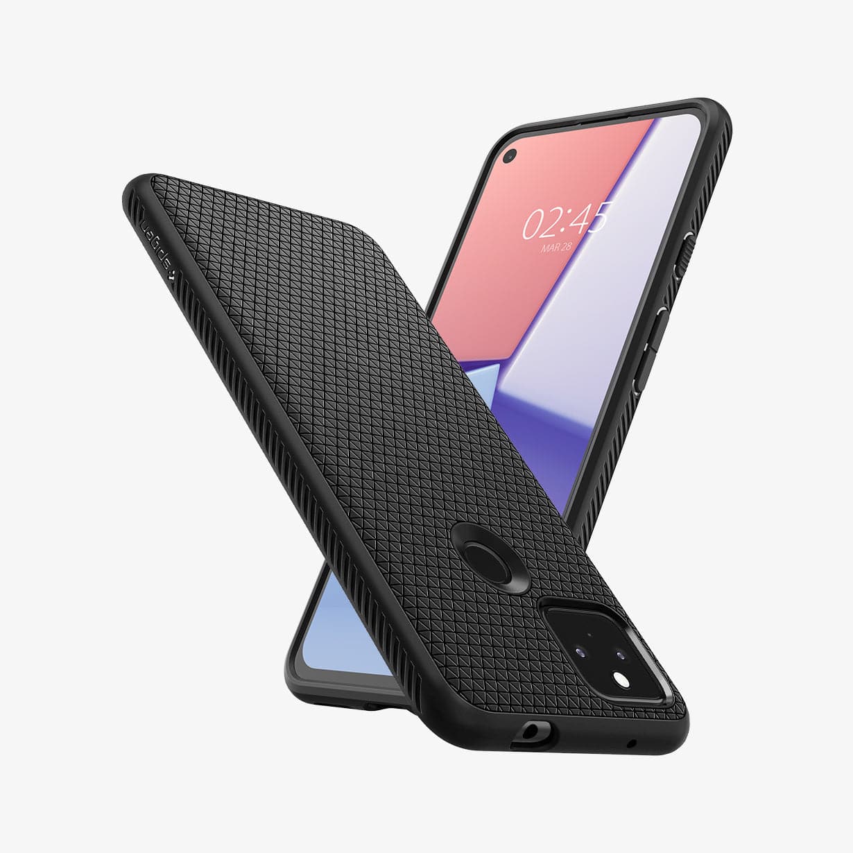 ACS02907 - Pixel 5a Case Liquid Air in matte black showing the back, front and sides