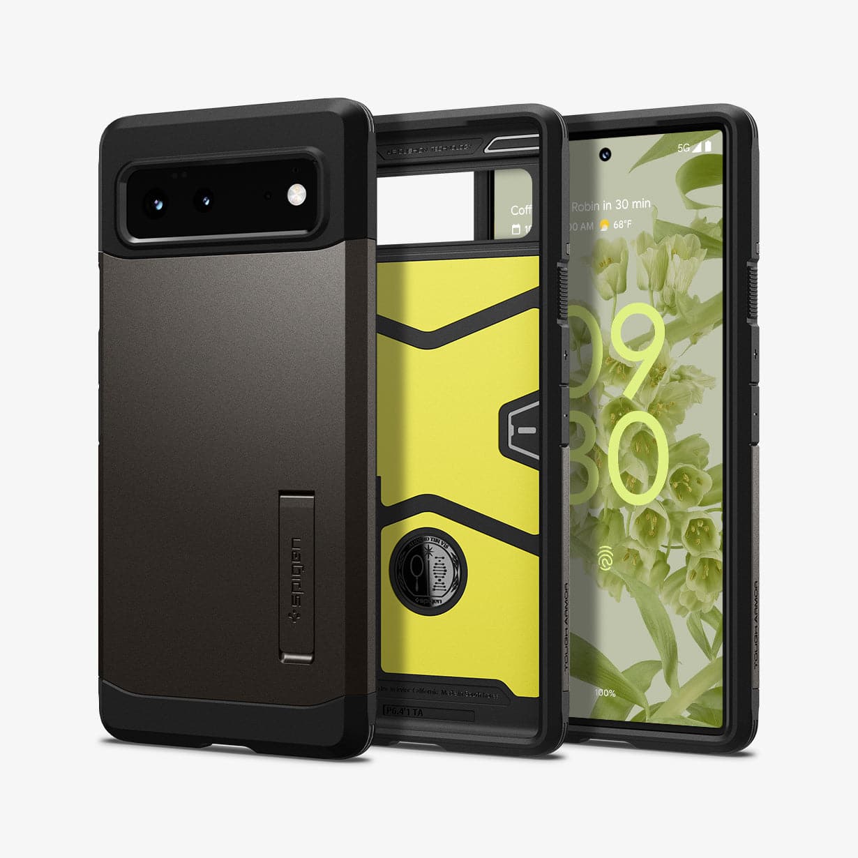 ACS03443 - Pixel 6 Case Tough Armor in gunmetal showing the back, inside and front