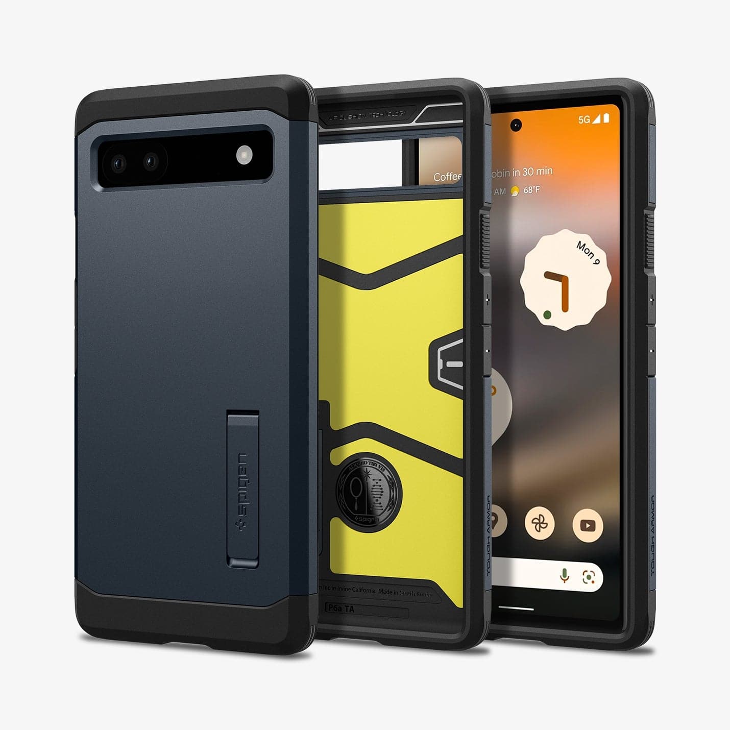 ACS04480 - Pixel 6a Case Tough Armor in metal slate showing the back, inside and front