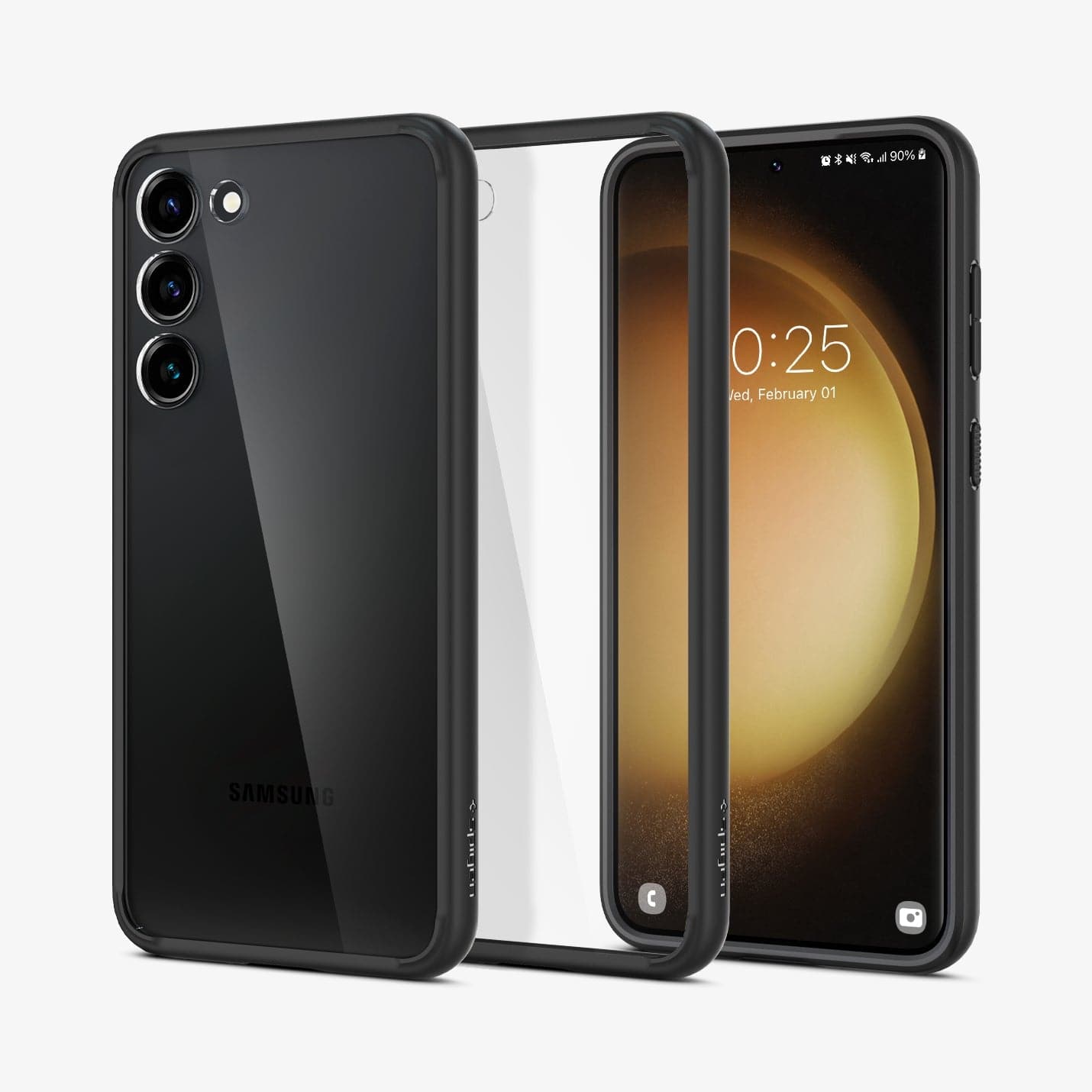 ACS05715 - Galaxy S23 Case Ultra Hybrid in black showing the back, inside and front