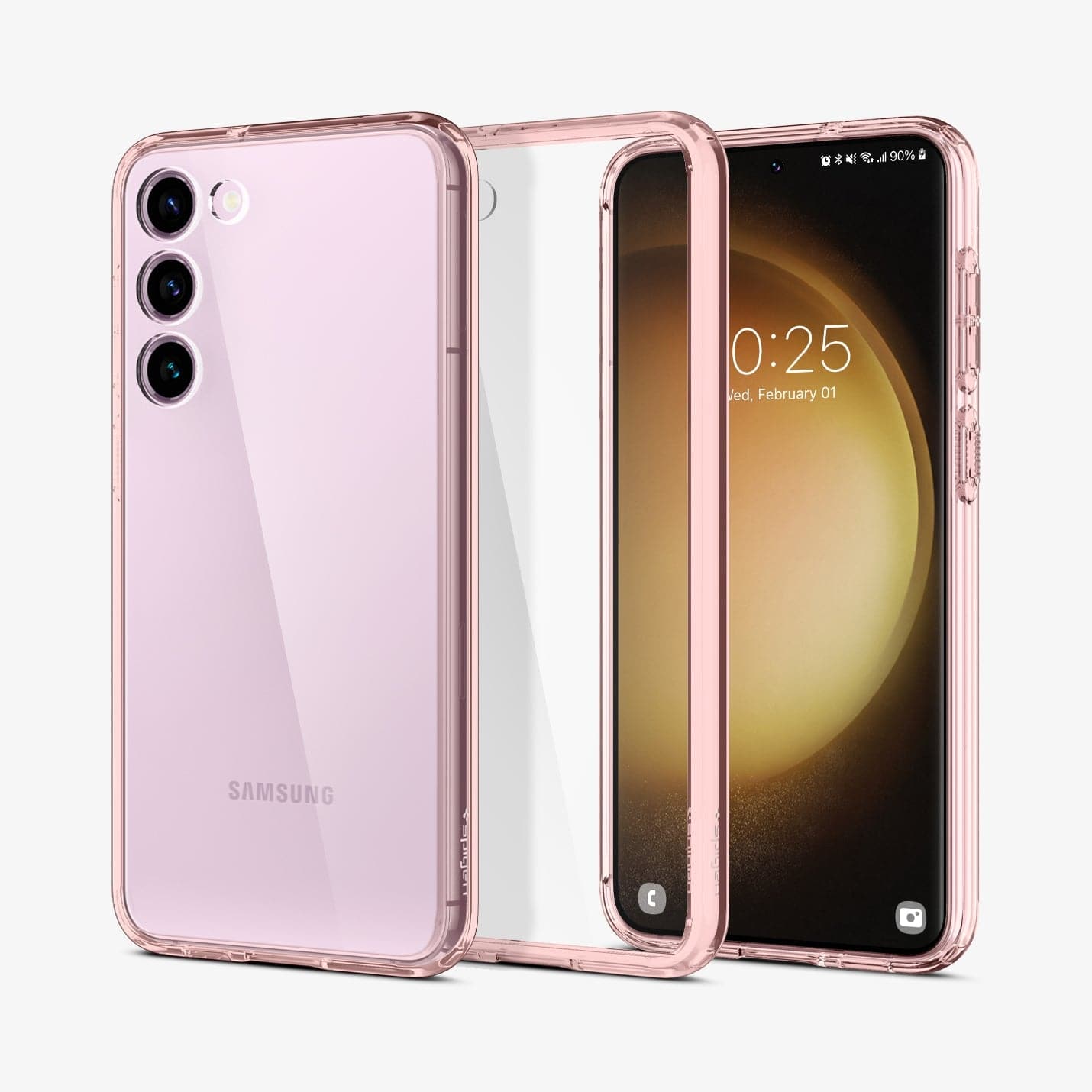 ACS06087 - Galaxy S23 Case Ultra Hybrid in rose crystal showing the back, inside and front