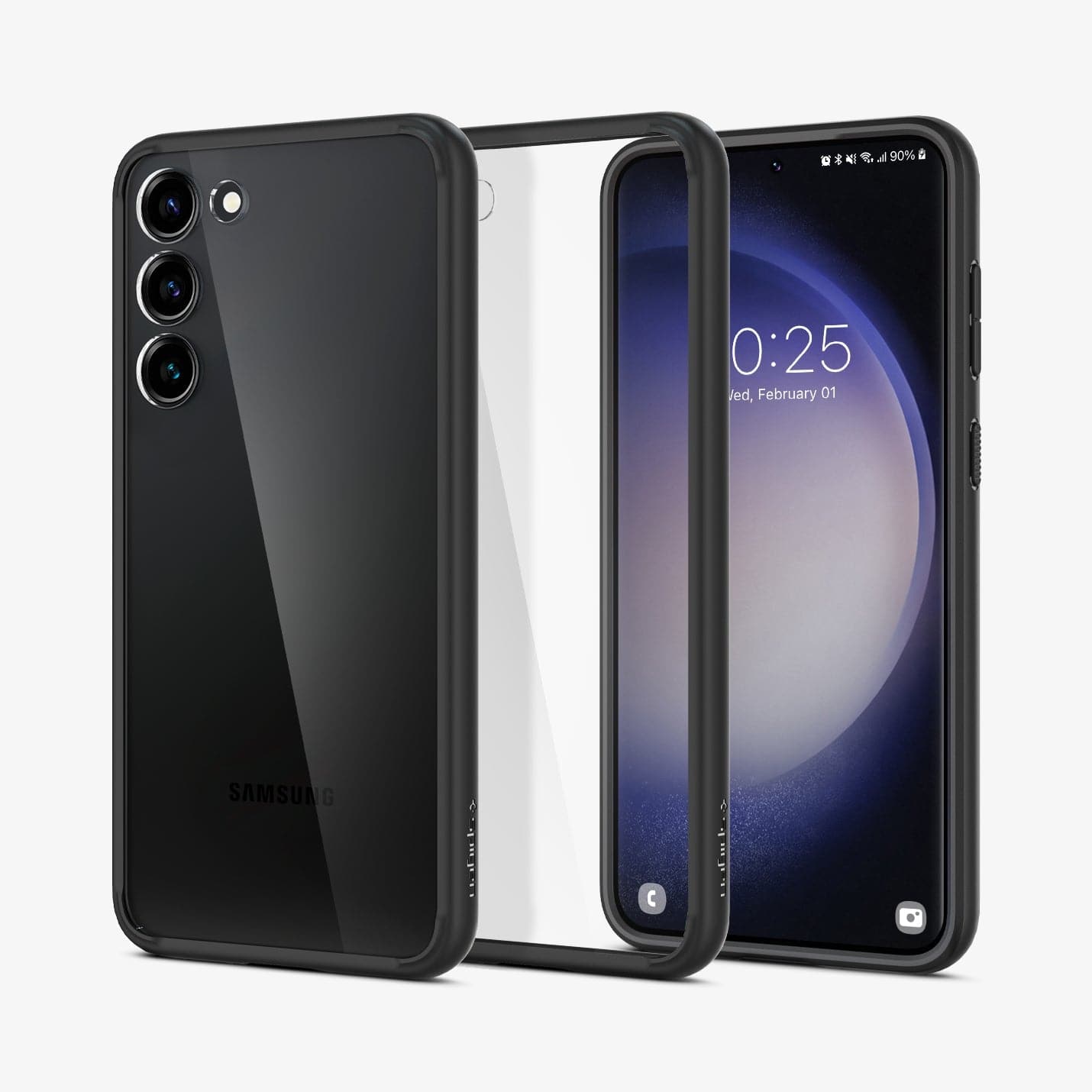 ACS05669 - Galaxy S23 Plus Case Ultra Hybrid in black showing the back, inside and front