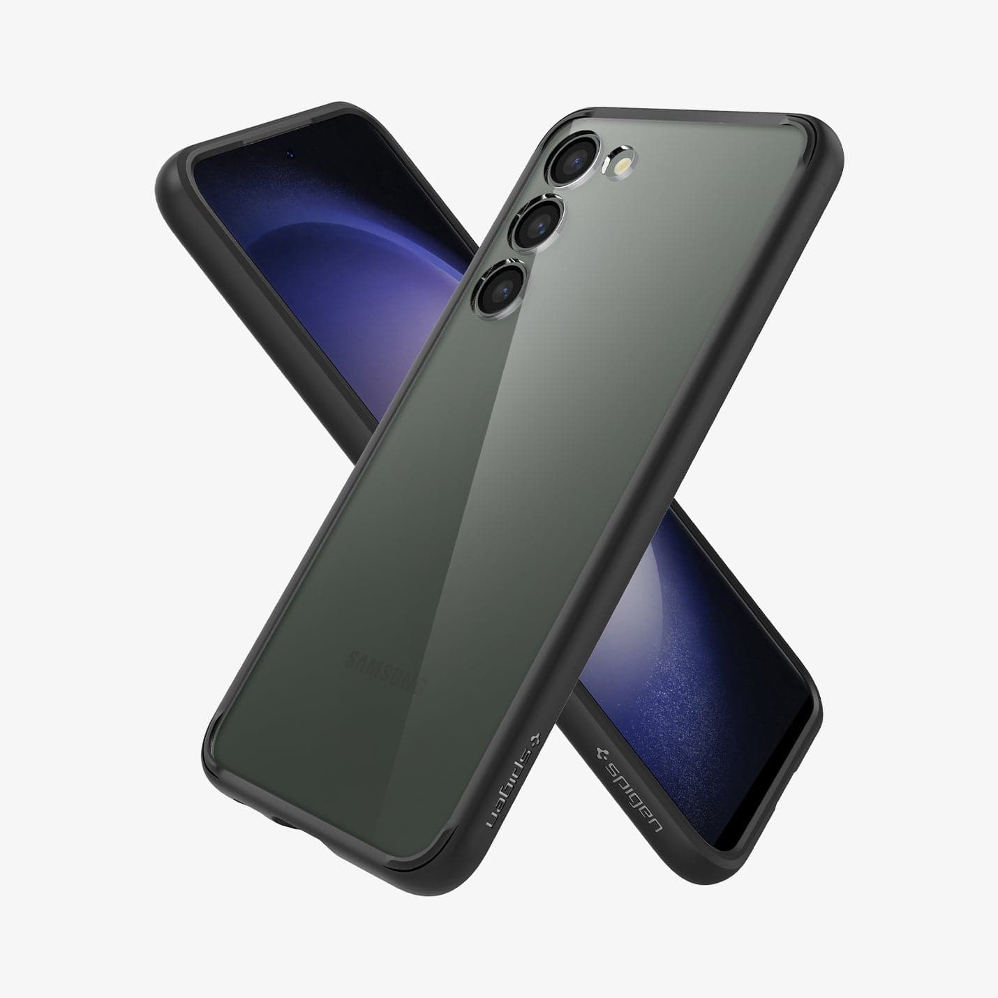 ACS05669 - Galaxy S23 Plus Case Ultra Hybrid in black showing the back, front and sides