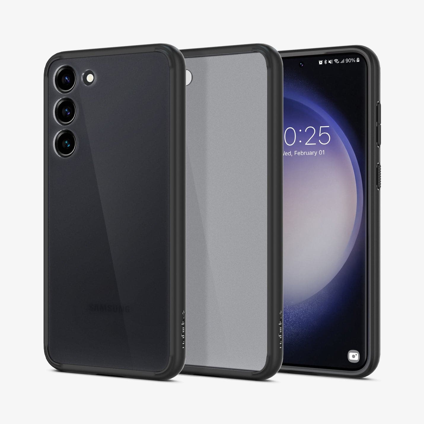 ACS05670 - Galaxy S23 Plus Case Ultra Hybrid in frost black showing the back, inside and front