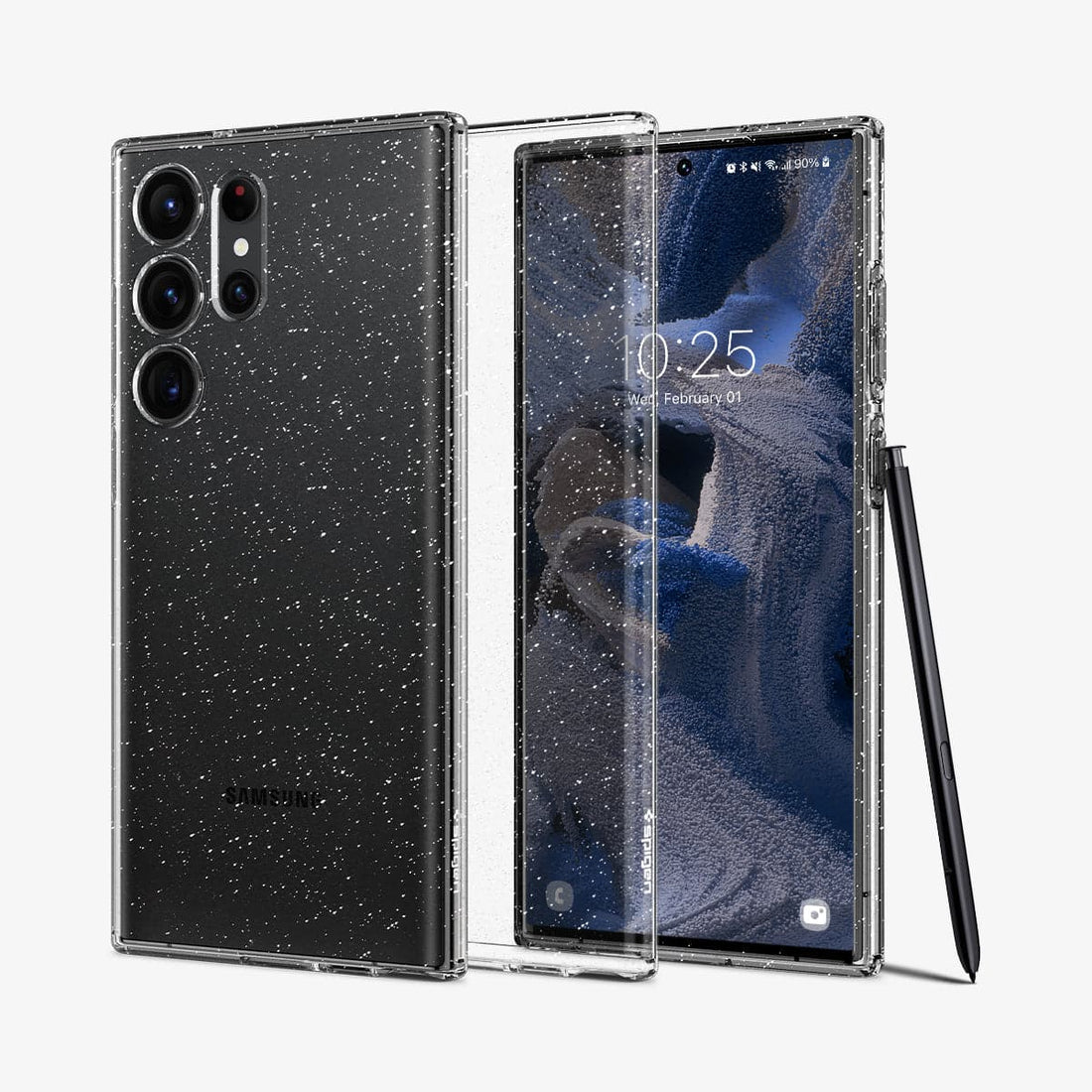 ACS05710 - Galaxy S23 Case Liquid Crystal Glitter in crystal quartz showing the back