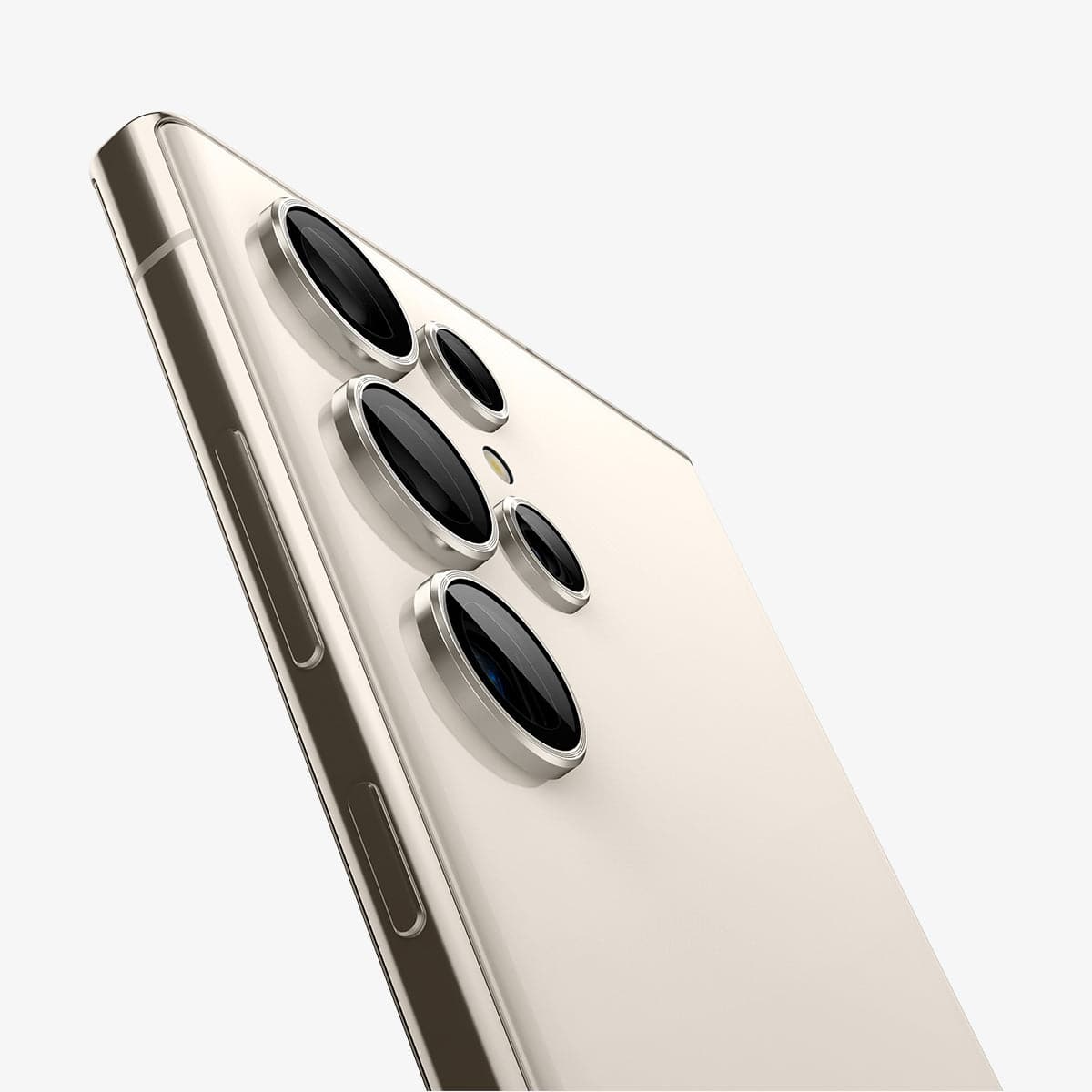 AGL06165 - Galaxy S23 Ultra EZ Fit Optik Pro Lens Protector in cream showing the side and back zoomed in on camera lens
