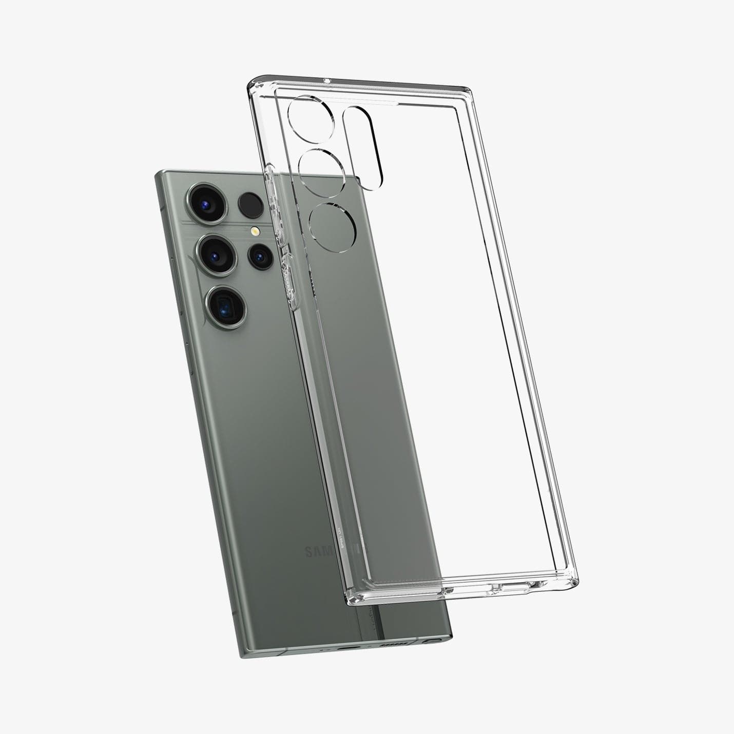 ACS05617 - Galaxy S23 Ultra Case Ultra Hybrid in crystal clear showing the back with case hovering away from device