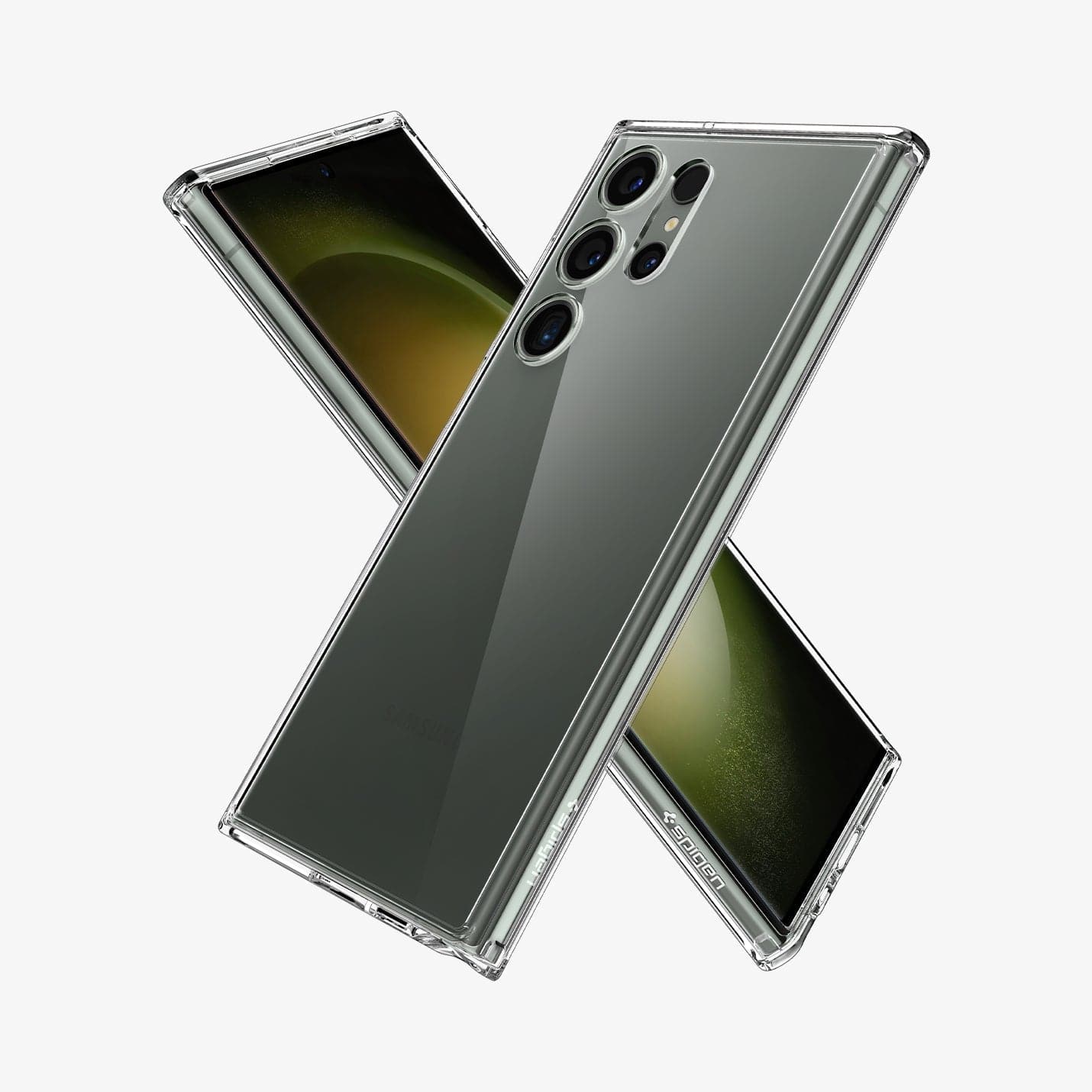 ACS05617 - Galaxy S23 Ultra Case Ultra Hybrid in crystal clear showing the back, front and sides