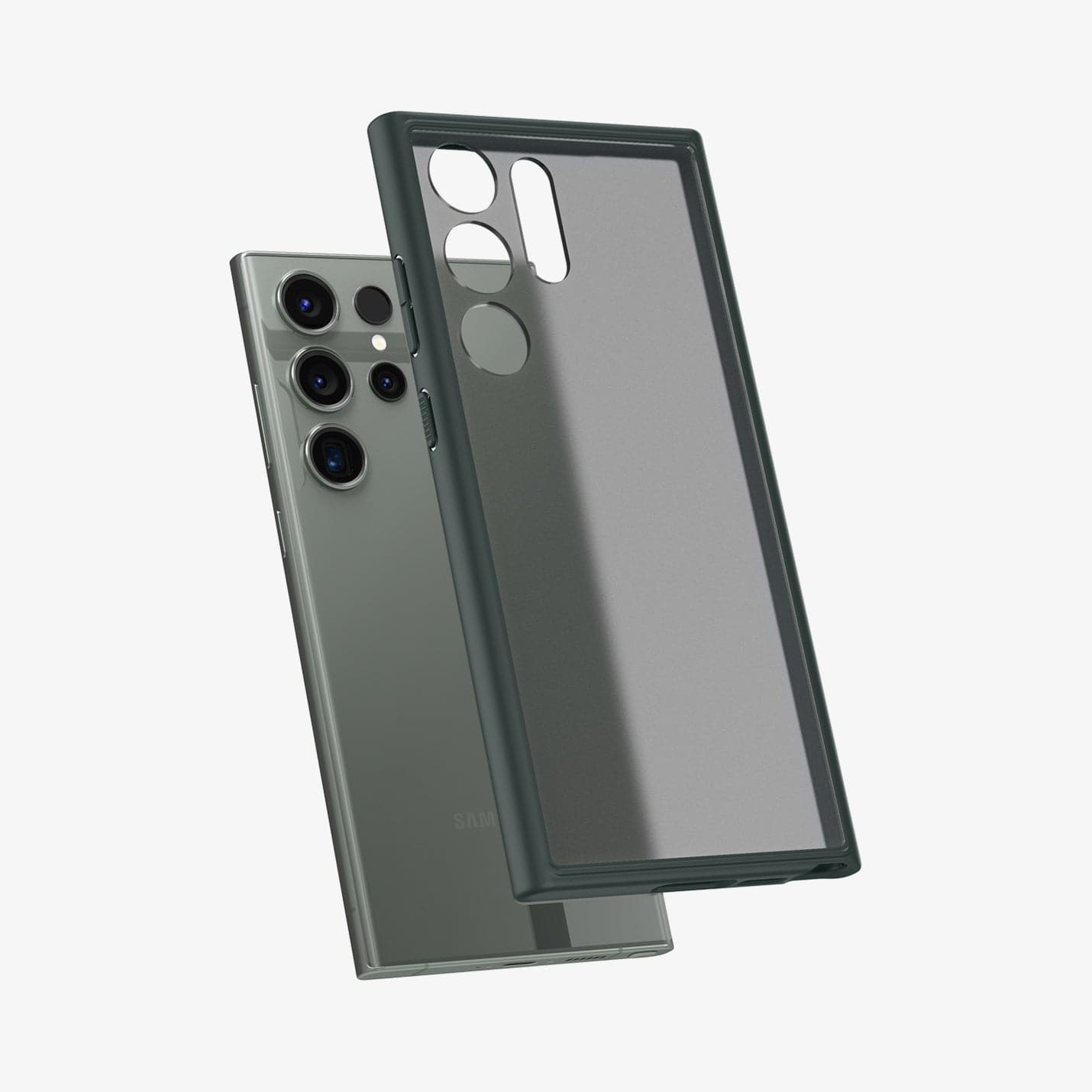 ACS06080 - Galaxy S23 Ultra Case Ultra Hybrid in frost green showing the back with case hovering away from device