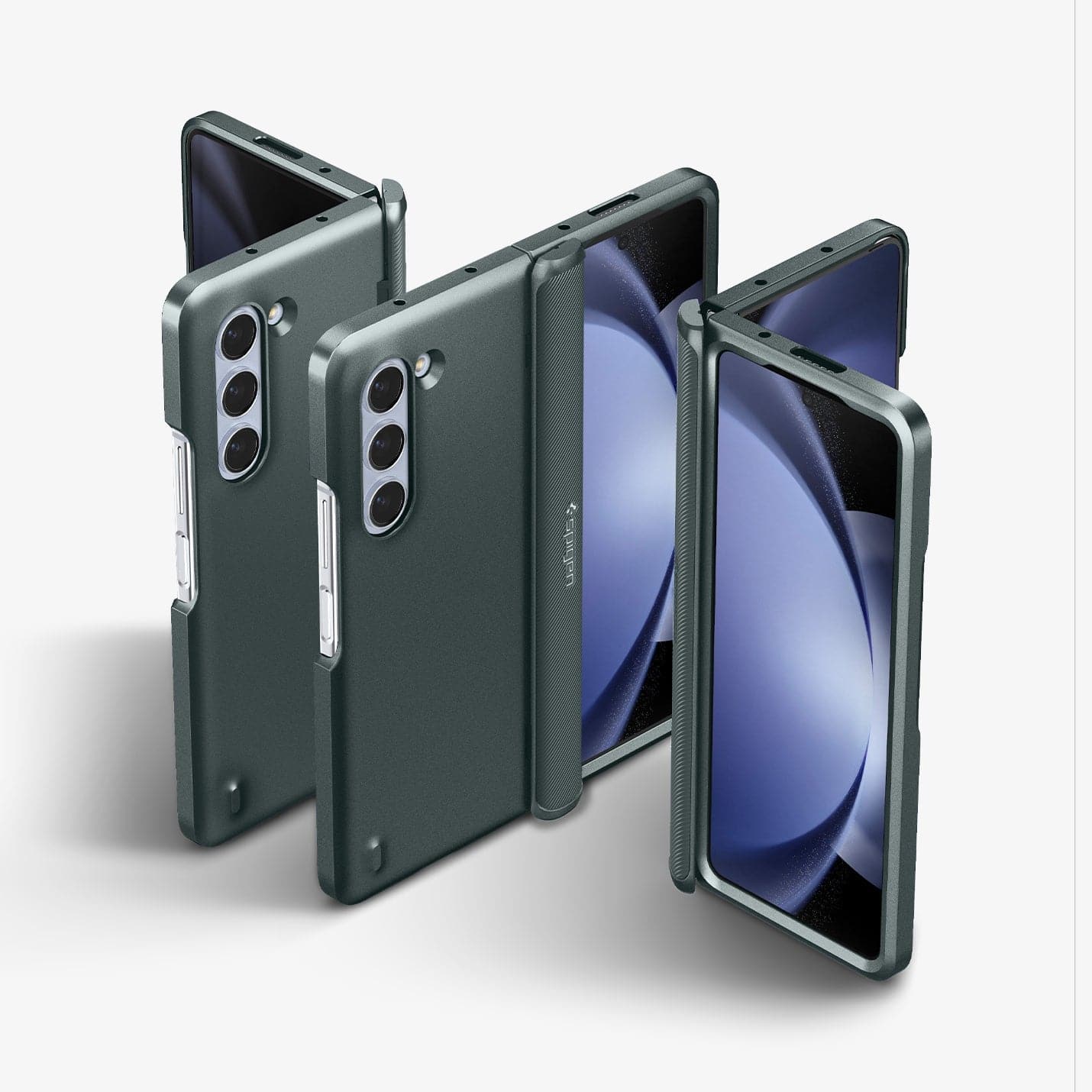 ACS06212 - Galaxy Z Fold 5 Case Slim Armor Pro in abyss green showing the back, front and top of multiple devices